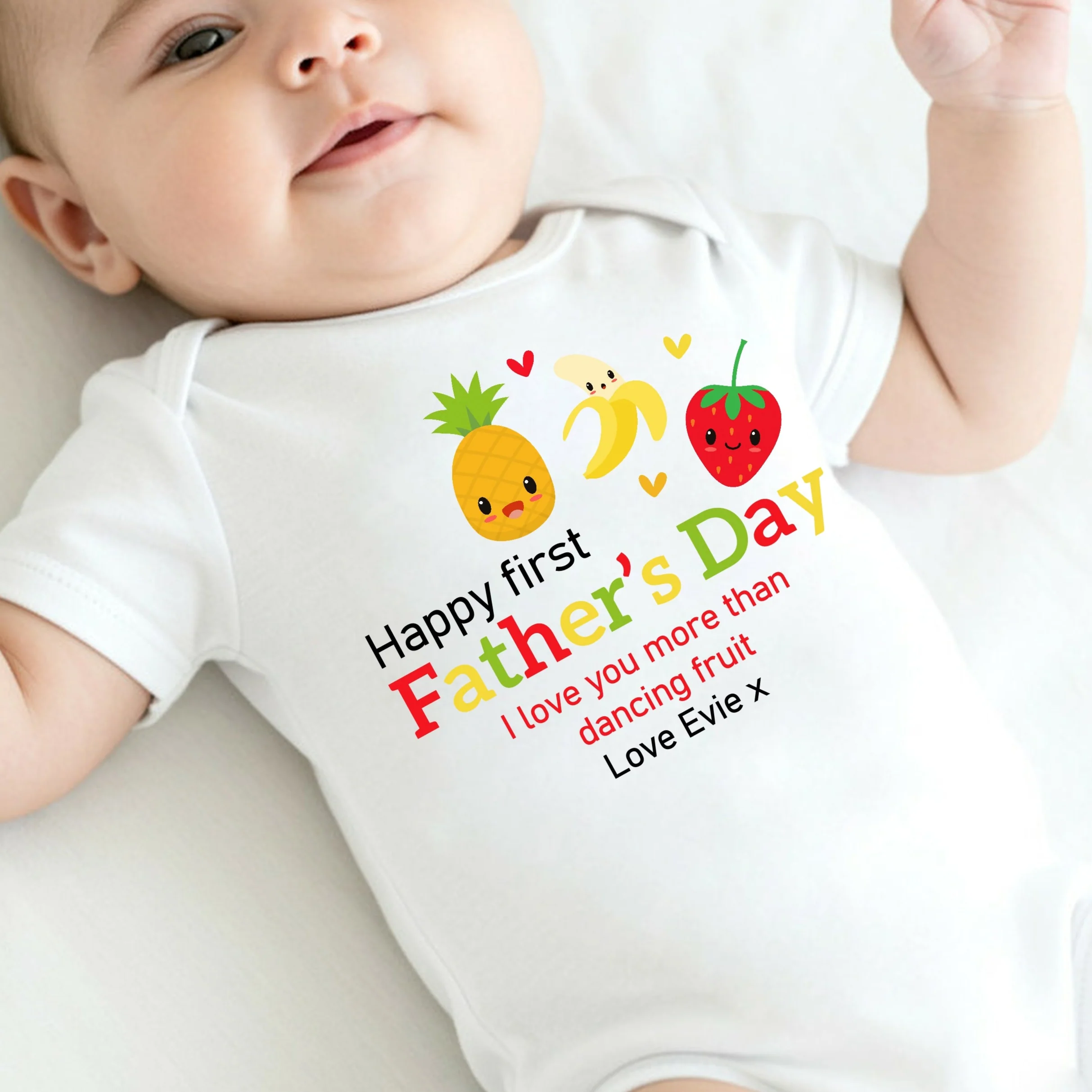 Personalised Dancing Fruit Happy First Father's Day Baby Grow or Vest - Image 5
