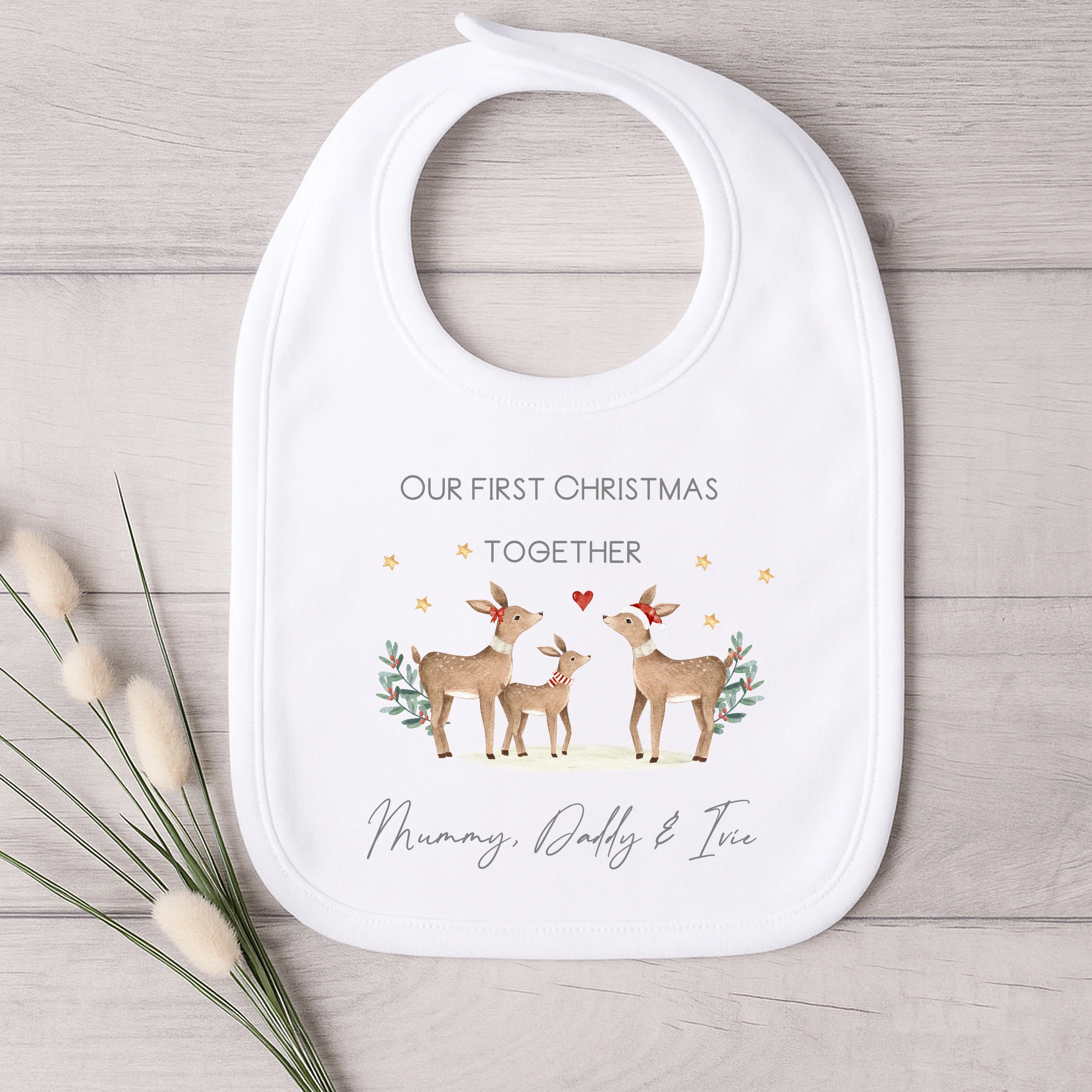 Personalised Deer First Christmas As A Family Baby Grow/Vest/Bib - Image 2