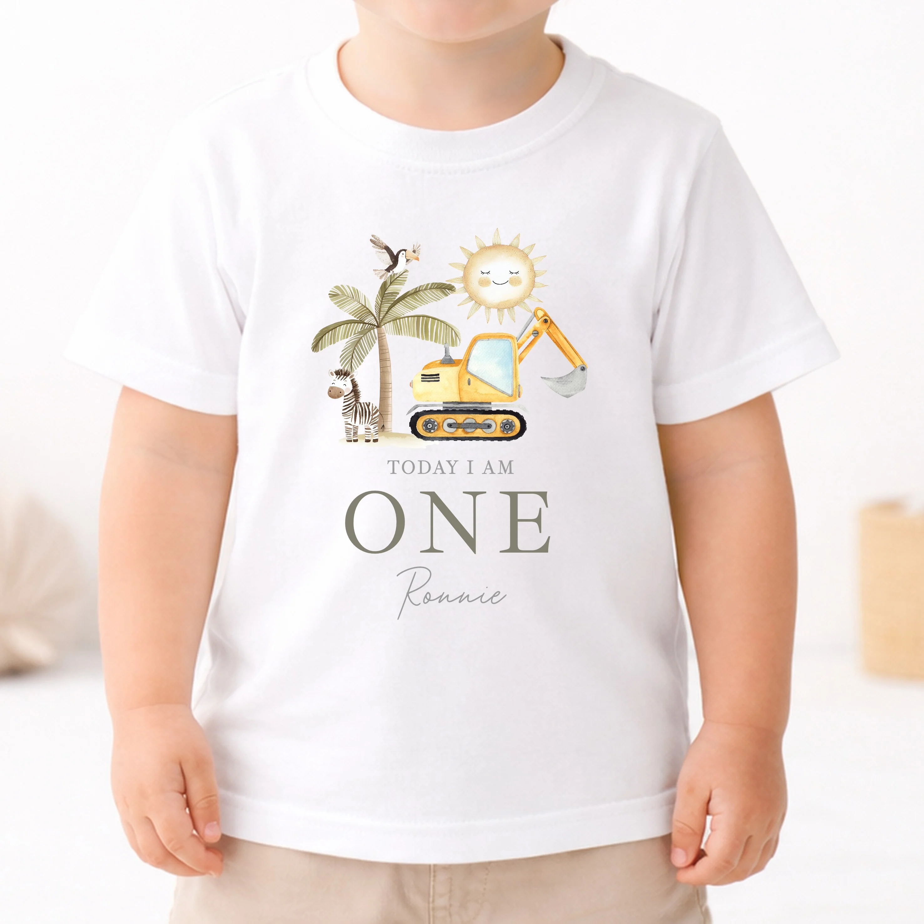 Personalised Digger Today I Am One First Birthday T-Shirt