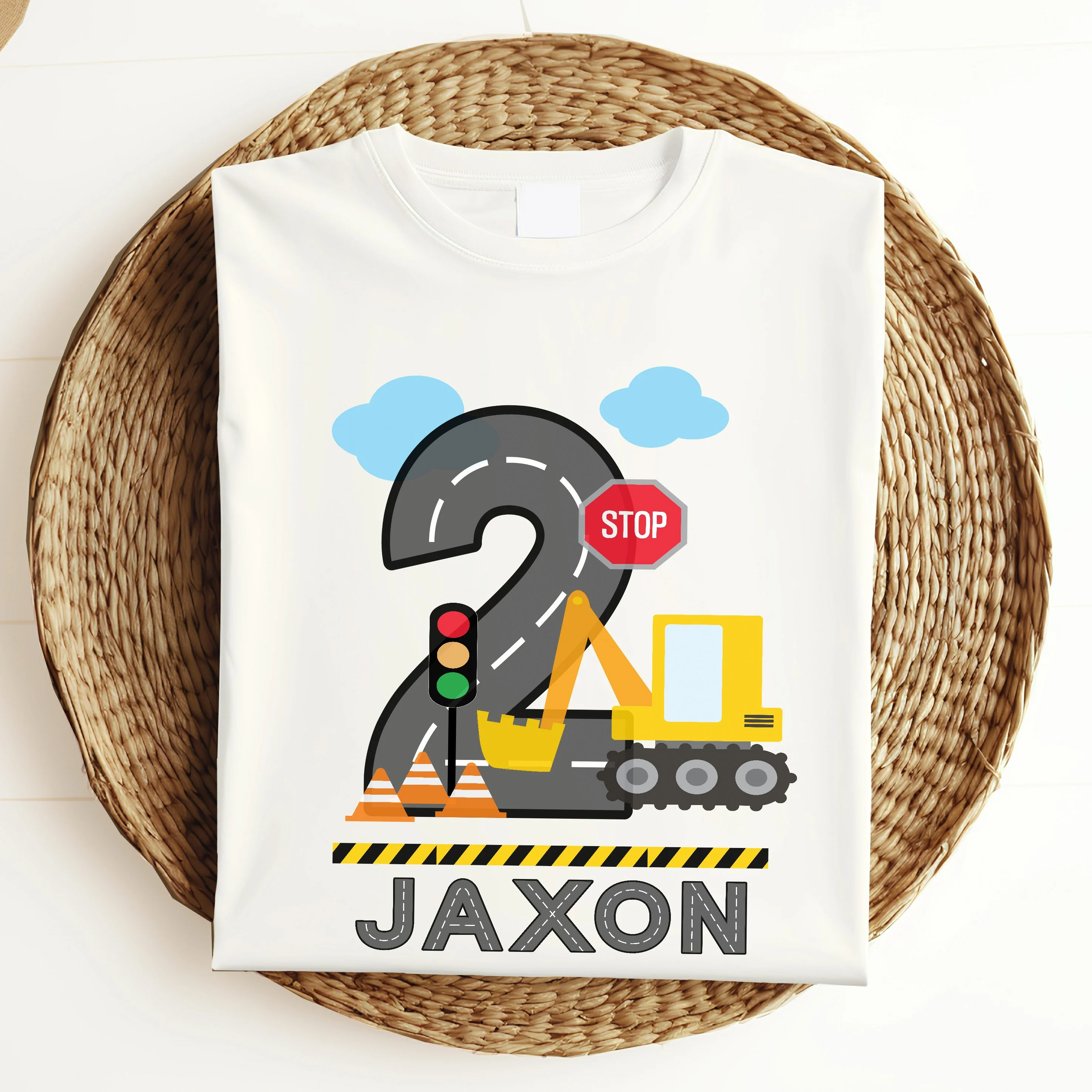Personalised Digger Construction Any Age Birthday T-shirt - Image 3