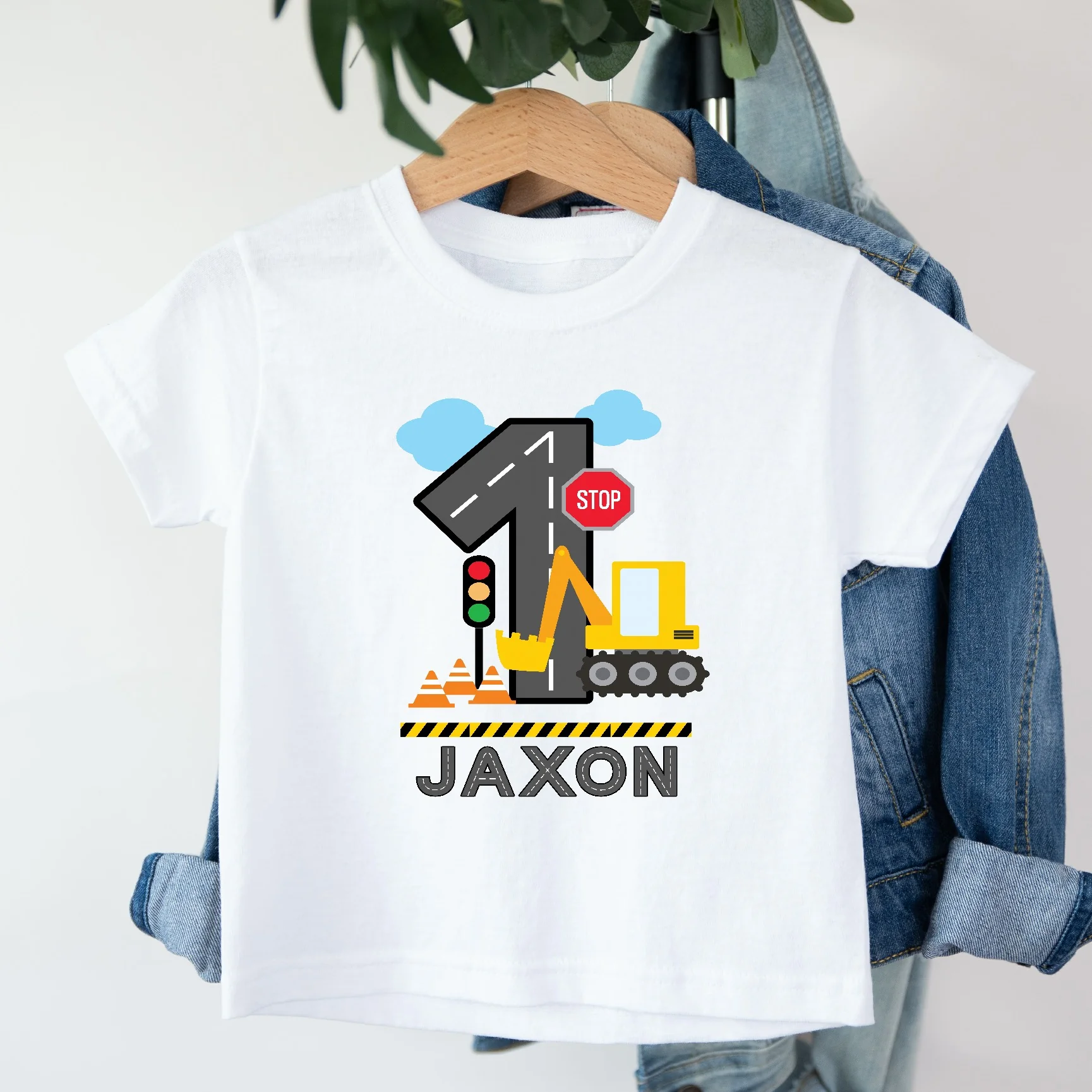 Personalised Digger Construction Any Age Birthday T-shirt - Image 4