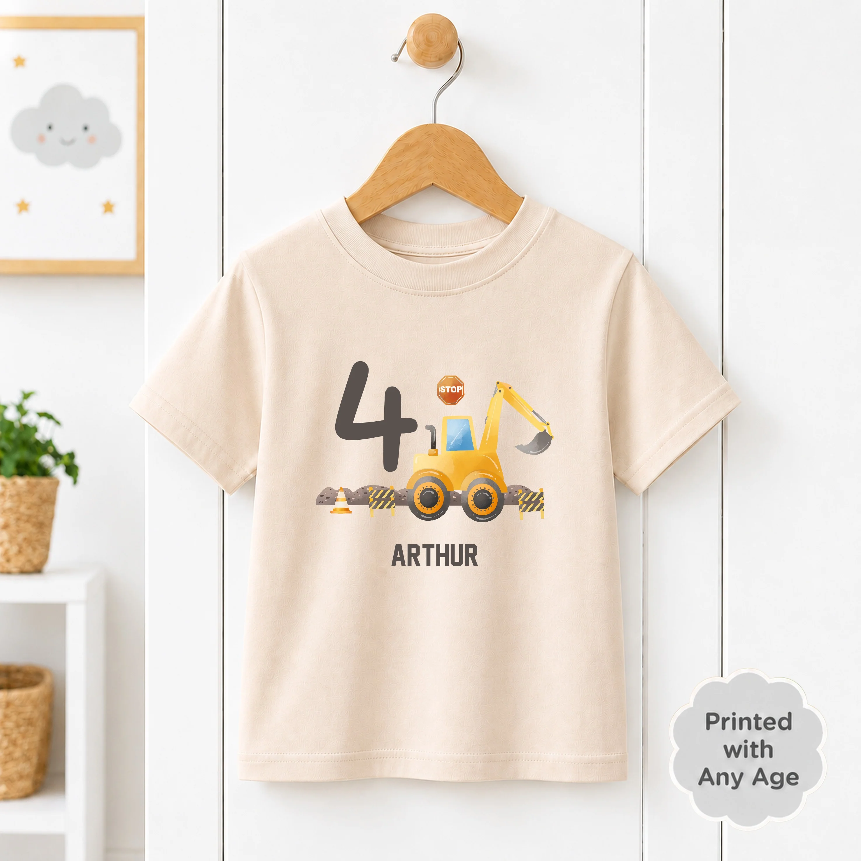 Personalised Digger Construction Any Age Birthday T-shirt - Image 2