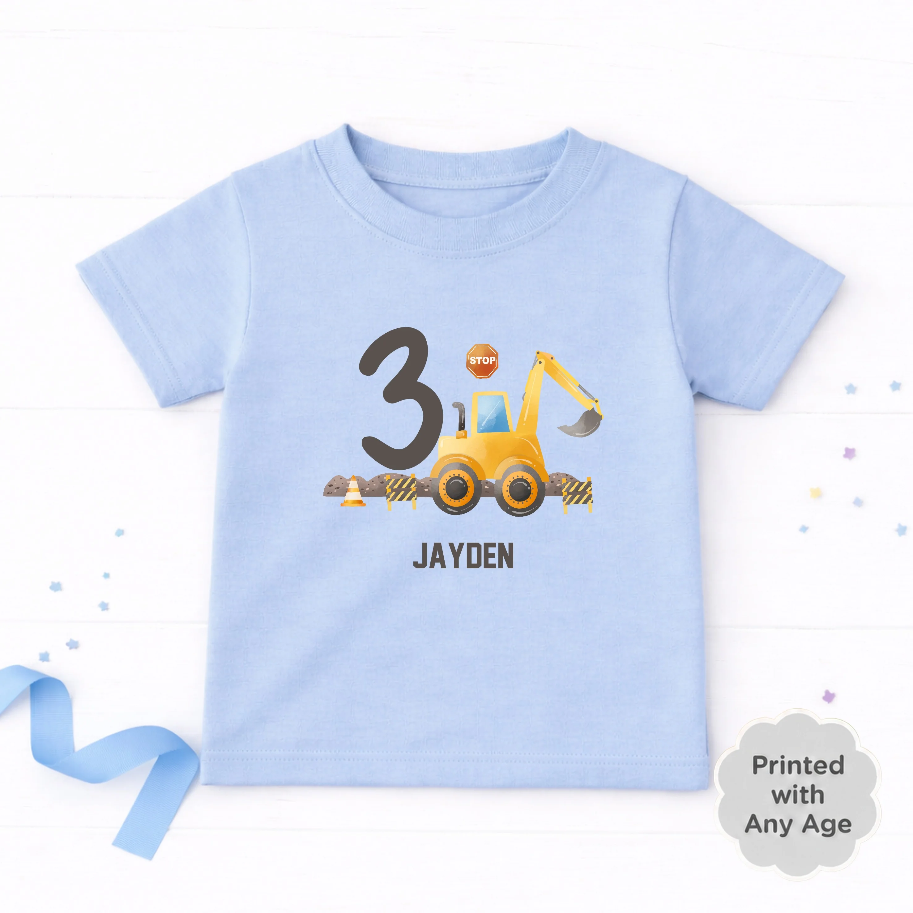 Personalised Digger Construction Any Age Birthday T-shirt - Image 3