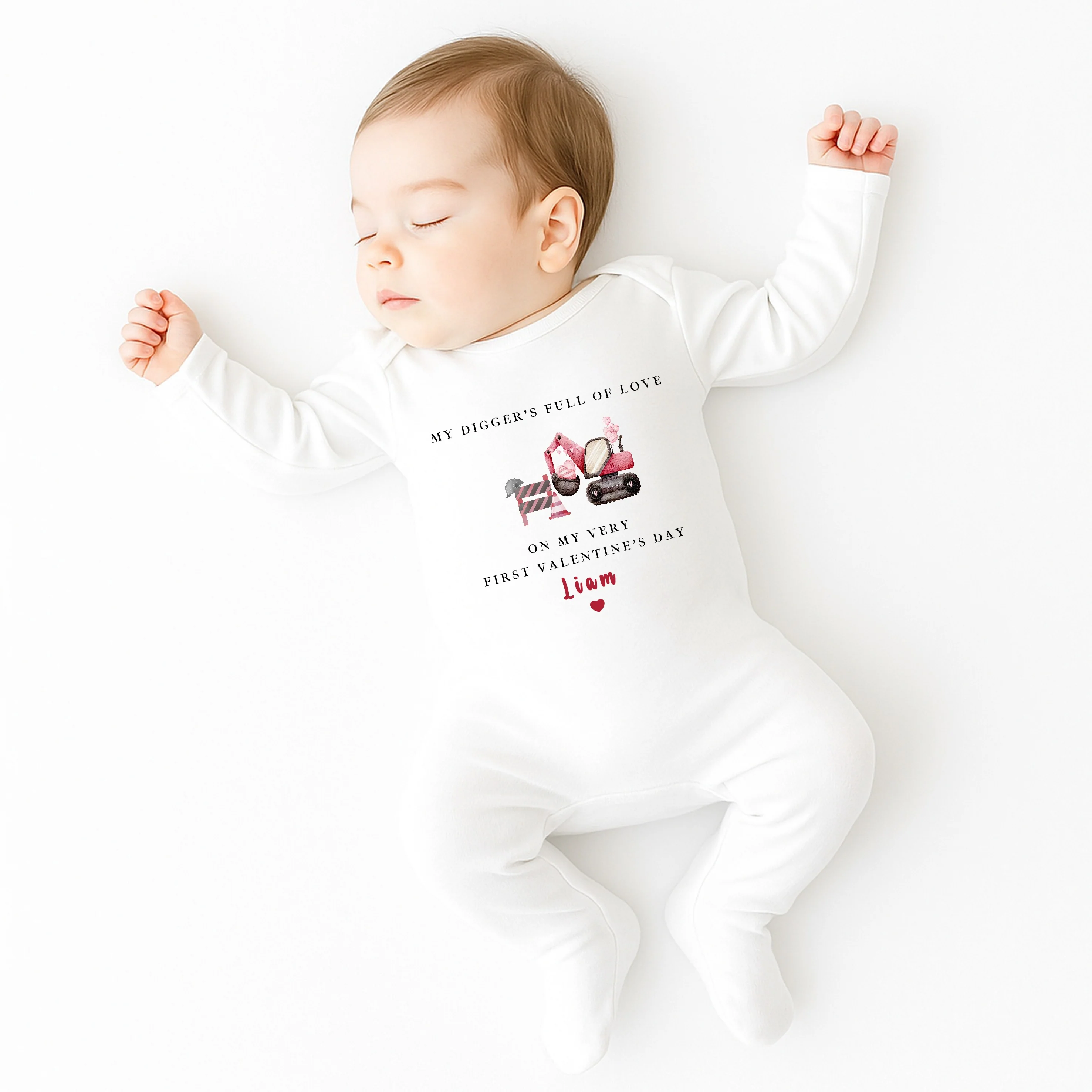 Personalised Digger My First Valentines Day Baby Grow, Vest or Bib - Image 5