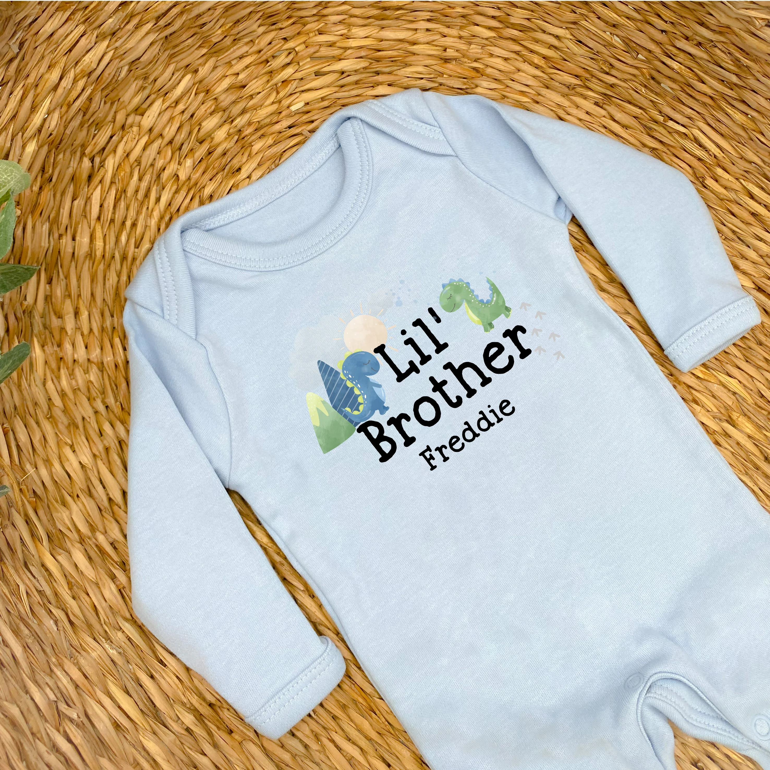 Personalised Dino Sibling Matching Blue Babygrow/T-shirt - Image 4
