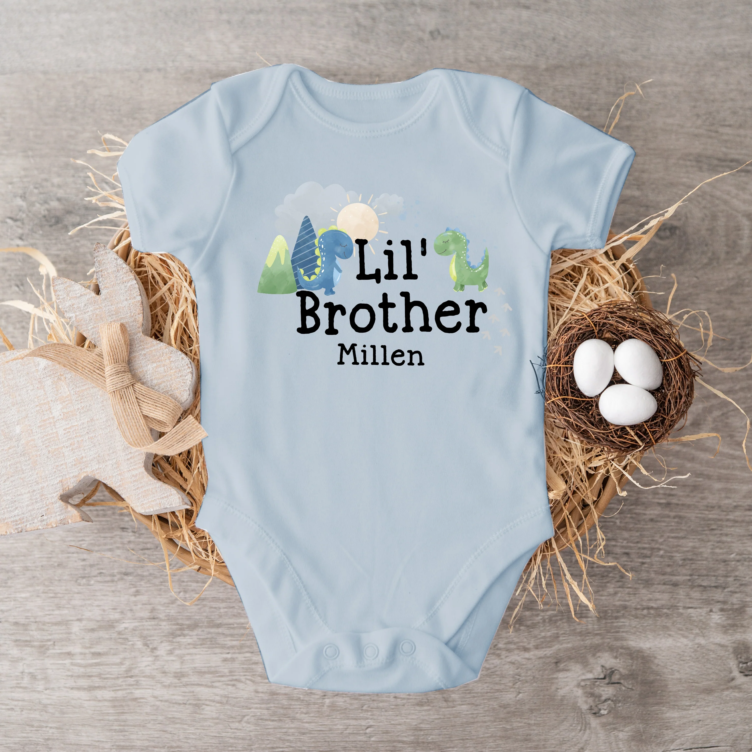 Personalised Dino Sibling Matching Blue Babygrow/T-shirt - Image 6