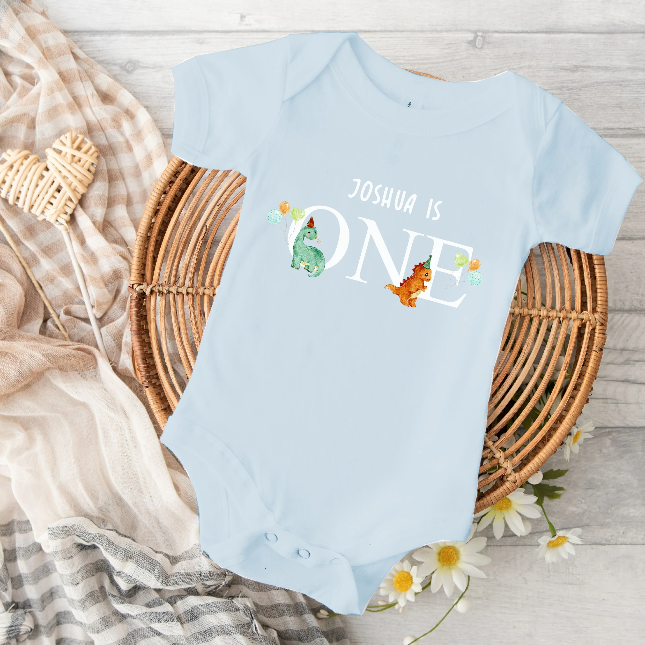 Personalised Dinosaur Party Blue First Birthday Vest - Image 2