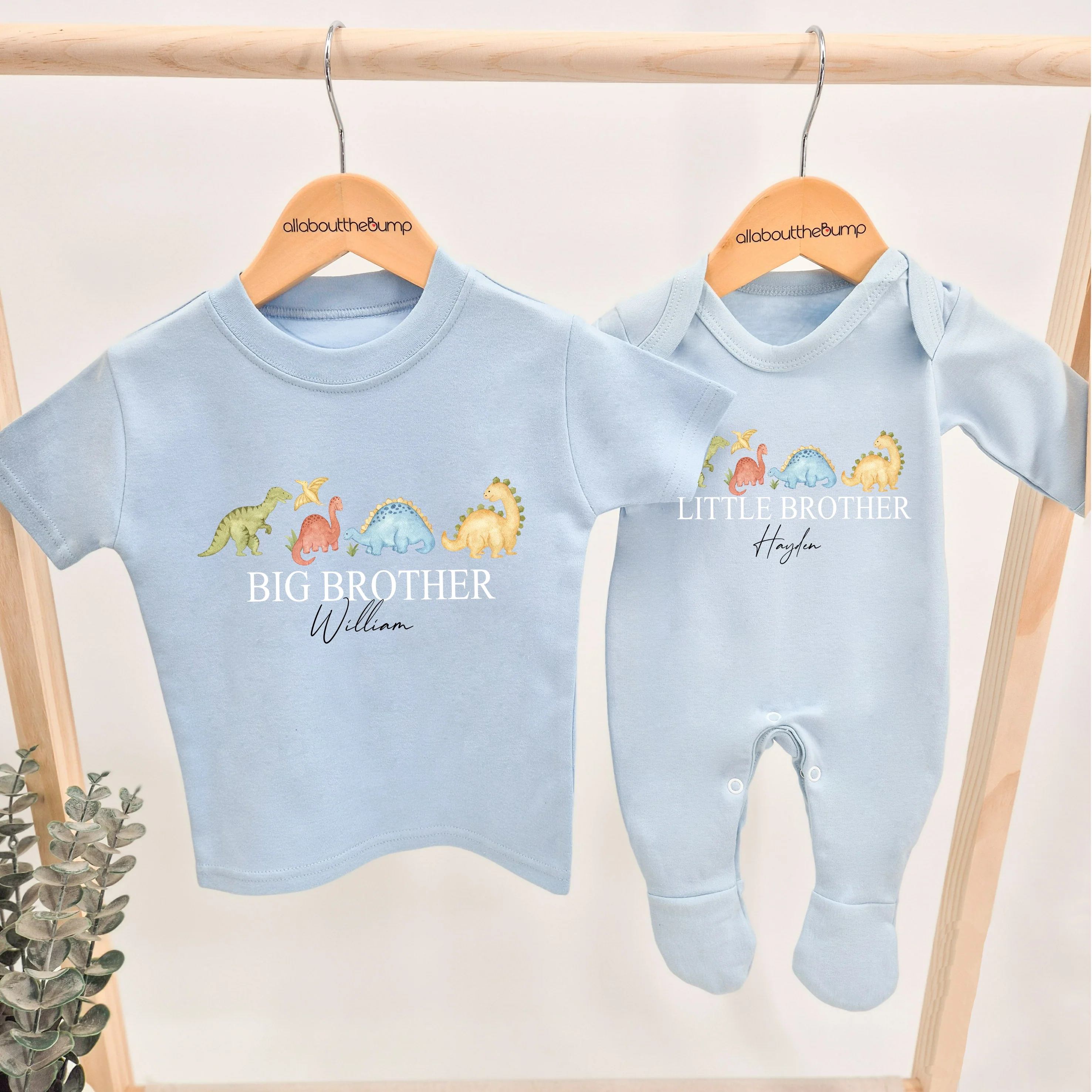 Personalised Dinosaur Sibling Matching Blue Babygrow/T-shirt - Image 2
