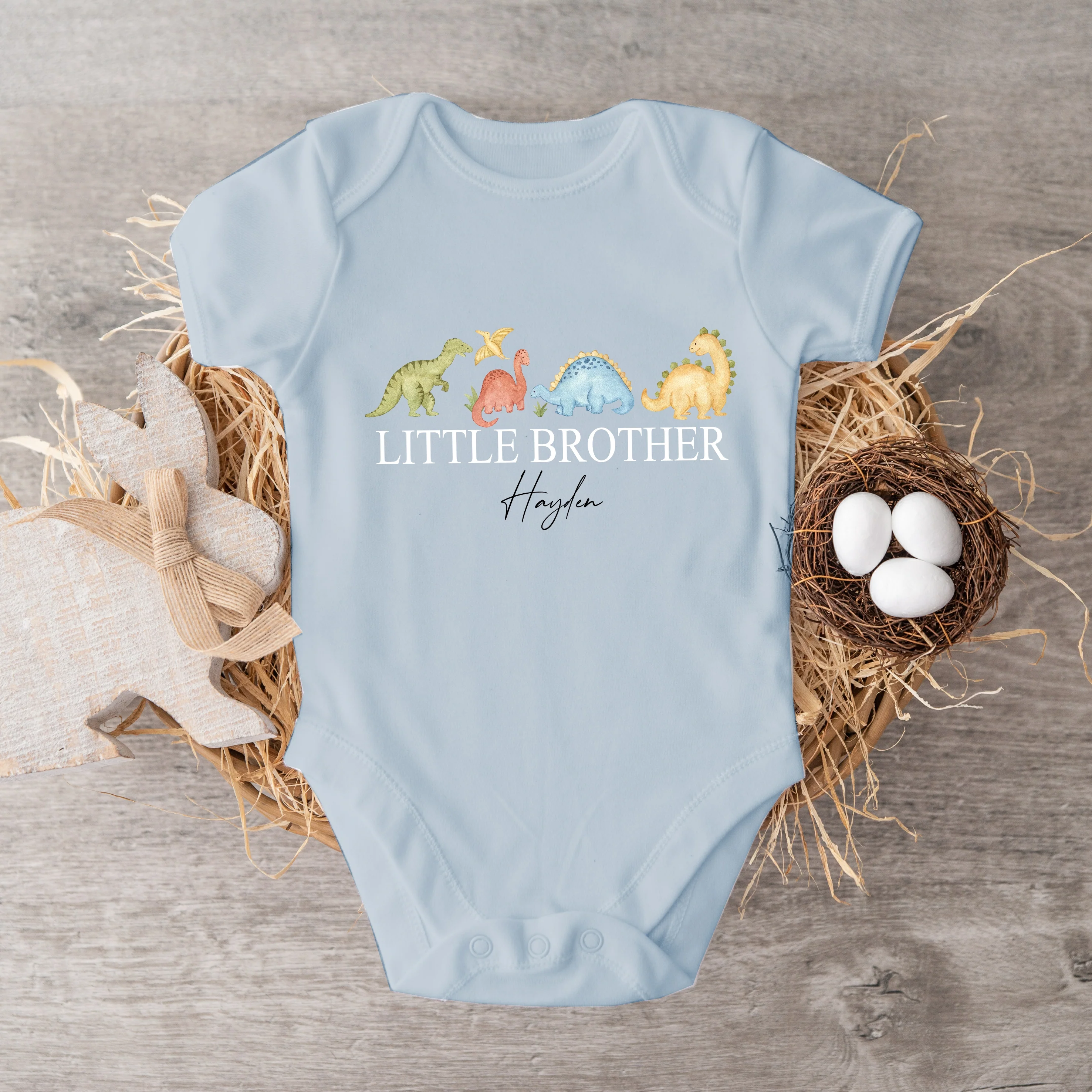 Personalised Dinosaur Sibling Matching Blue Babygrow/T-shirt - Image 6
