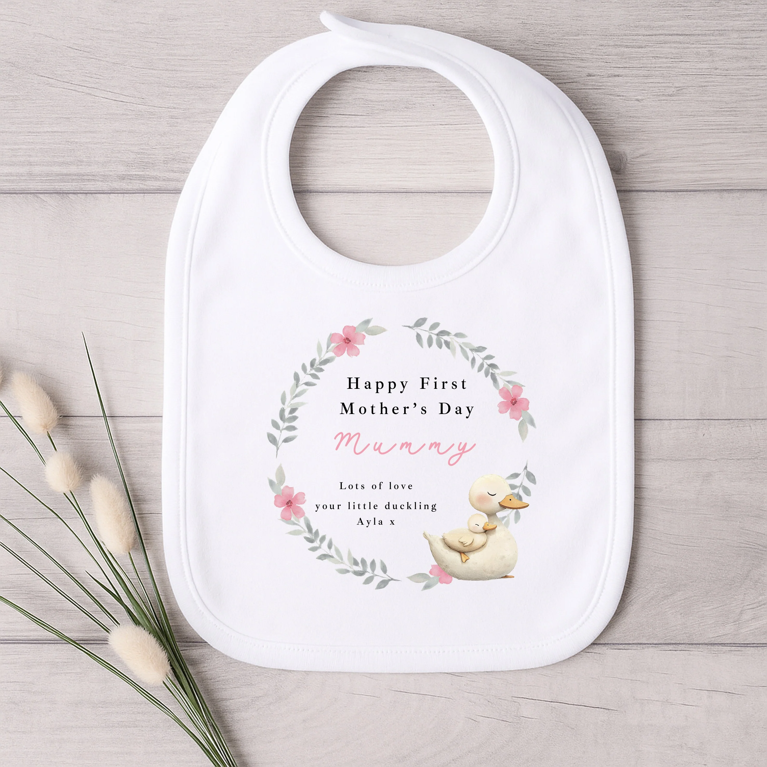 Personalised Duckling Wreath Happy First Mother's Day Baby Grow, Vest or Bib - Image 3