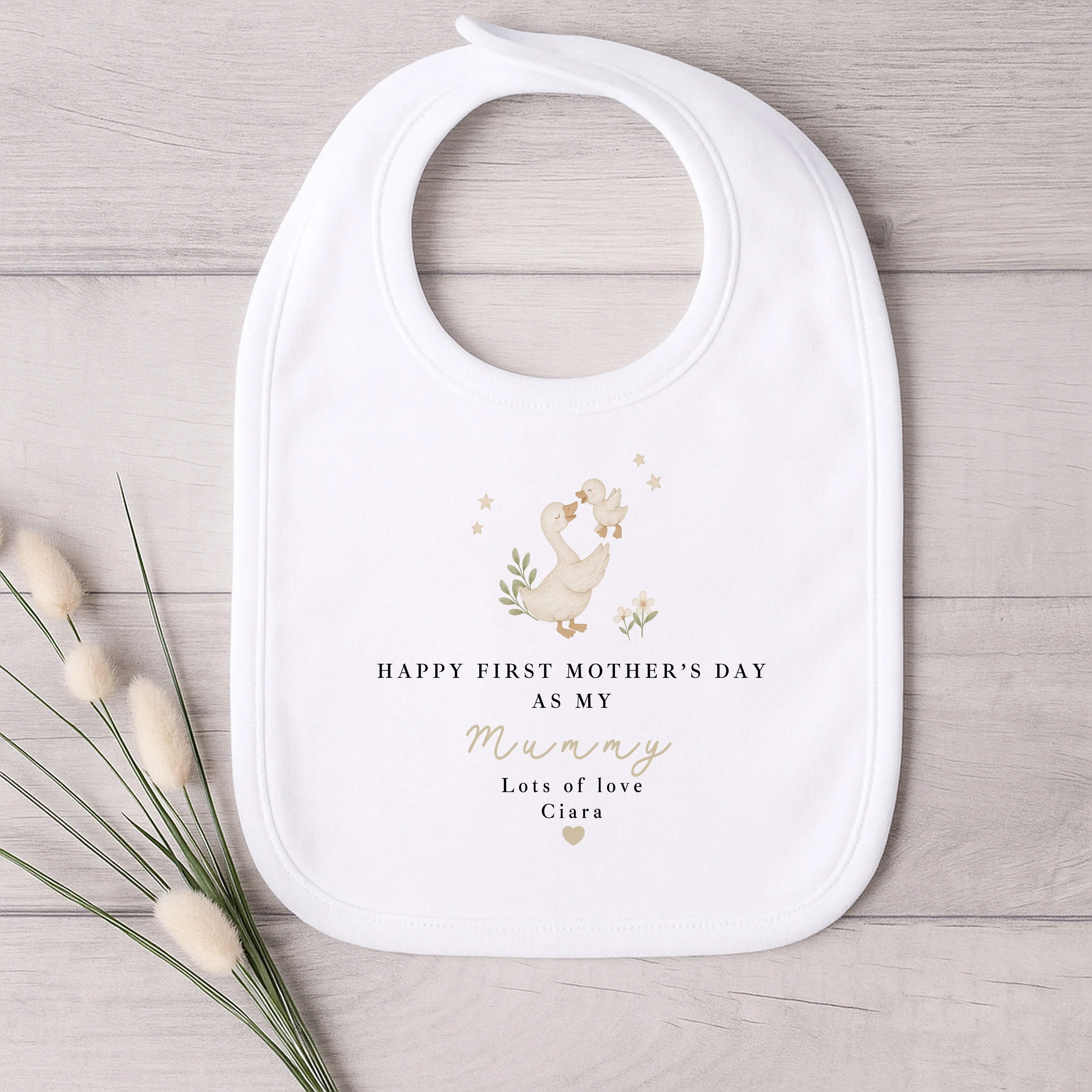 Personalised Ducks Beige Happy First Mother's Day Baby Grow, Vest or Bib - Image 5
