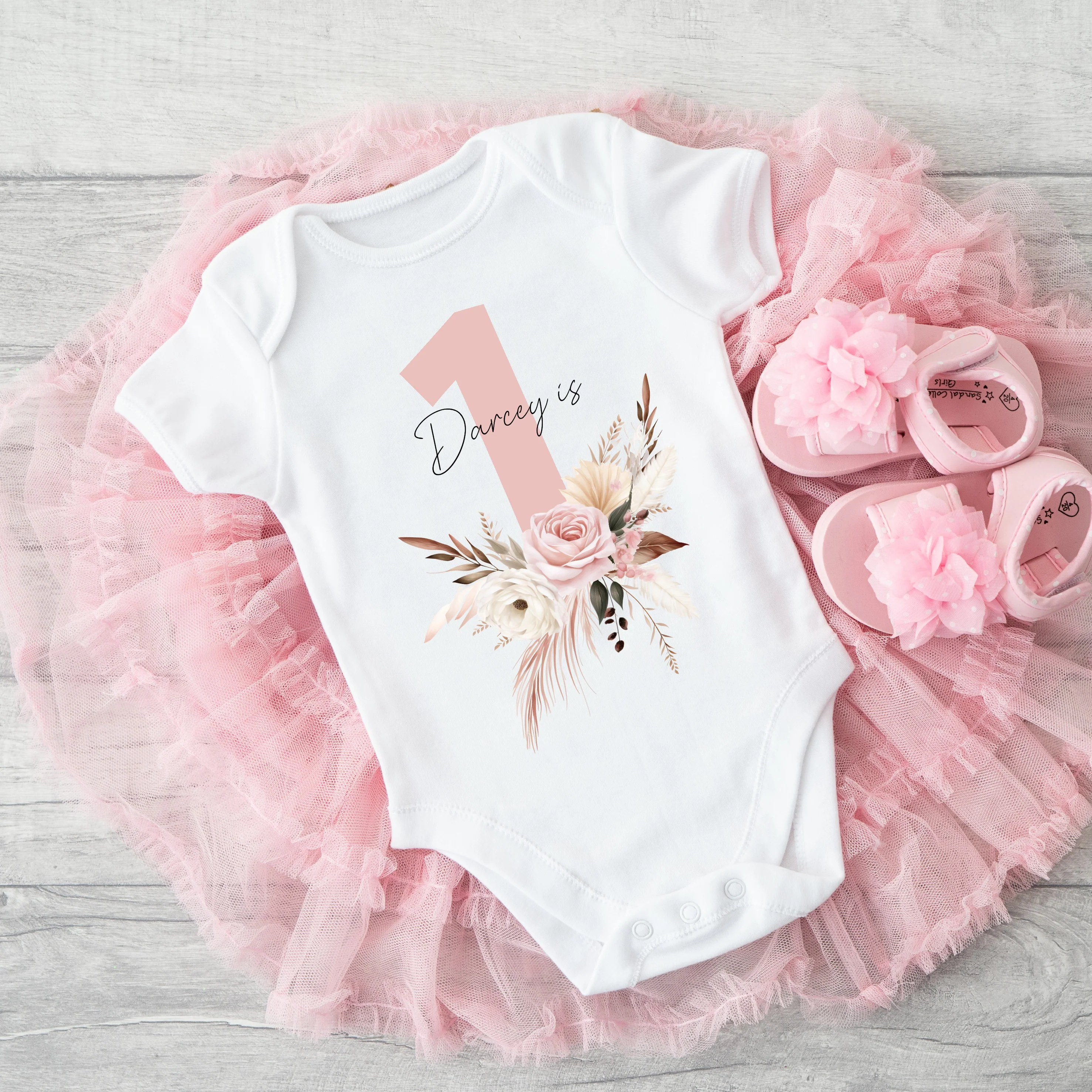 Personalised Dusky Pink Floral First Birthday Vest - Image 2