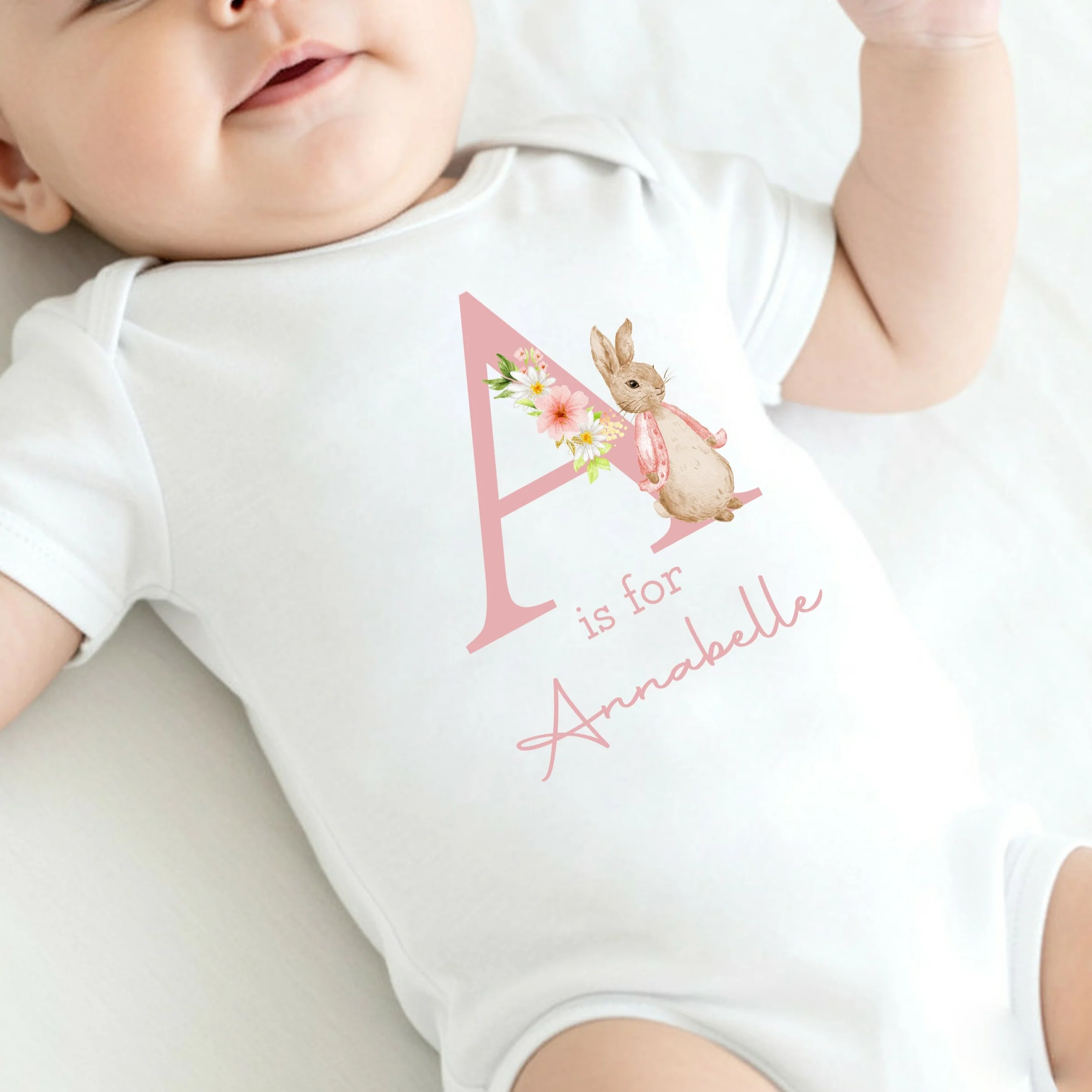 Personalised Dusky Pink Rabbit Initial Babygrow/Vest