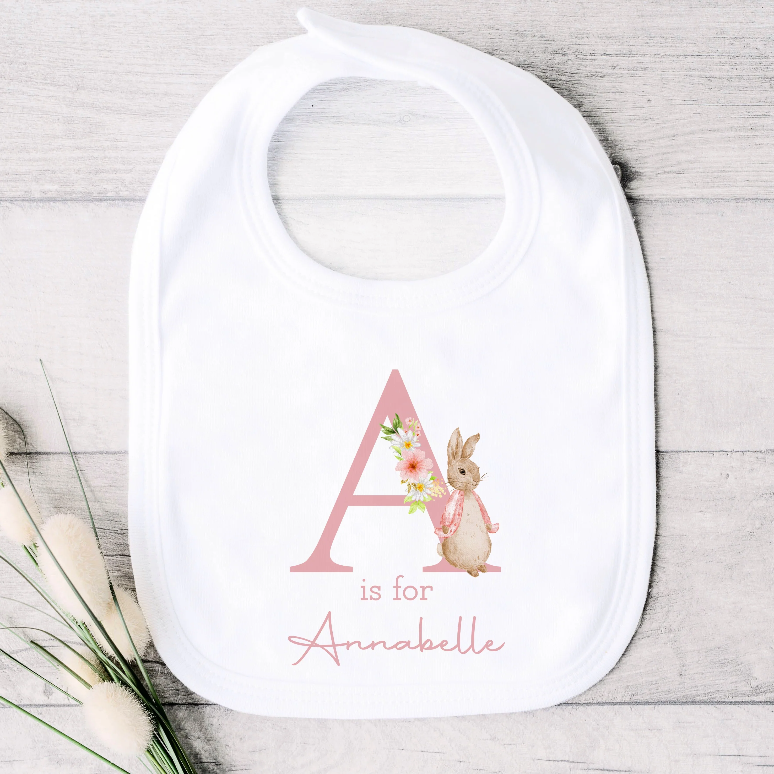 Personalised Dusky Pink Rabbit Initial Babygrow/Vest - Image 3