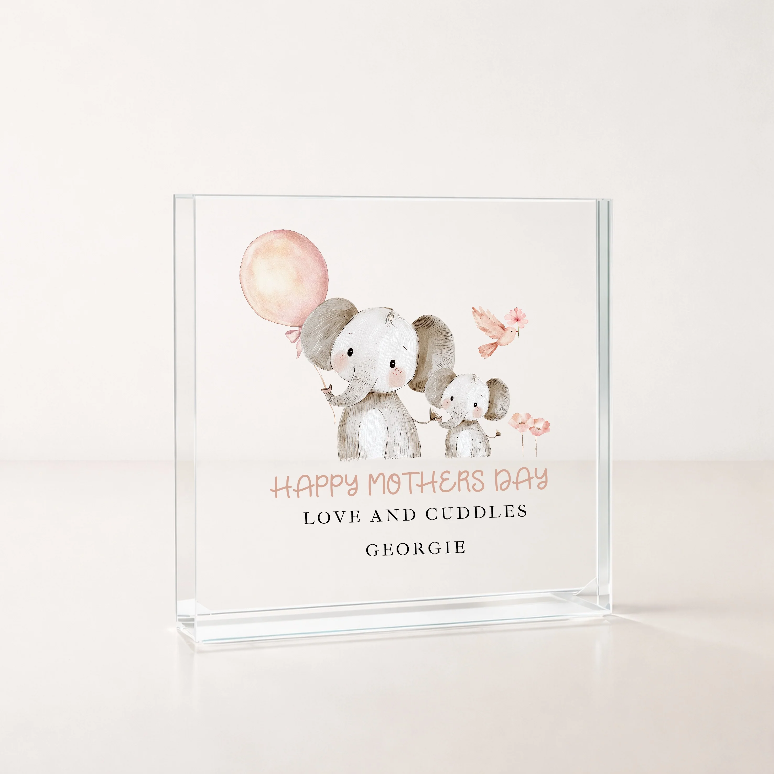 Personalised Elephant Balloon Happy Mother's Day Acrylic Block - Image 3