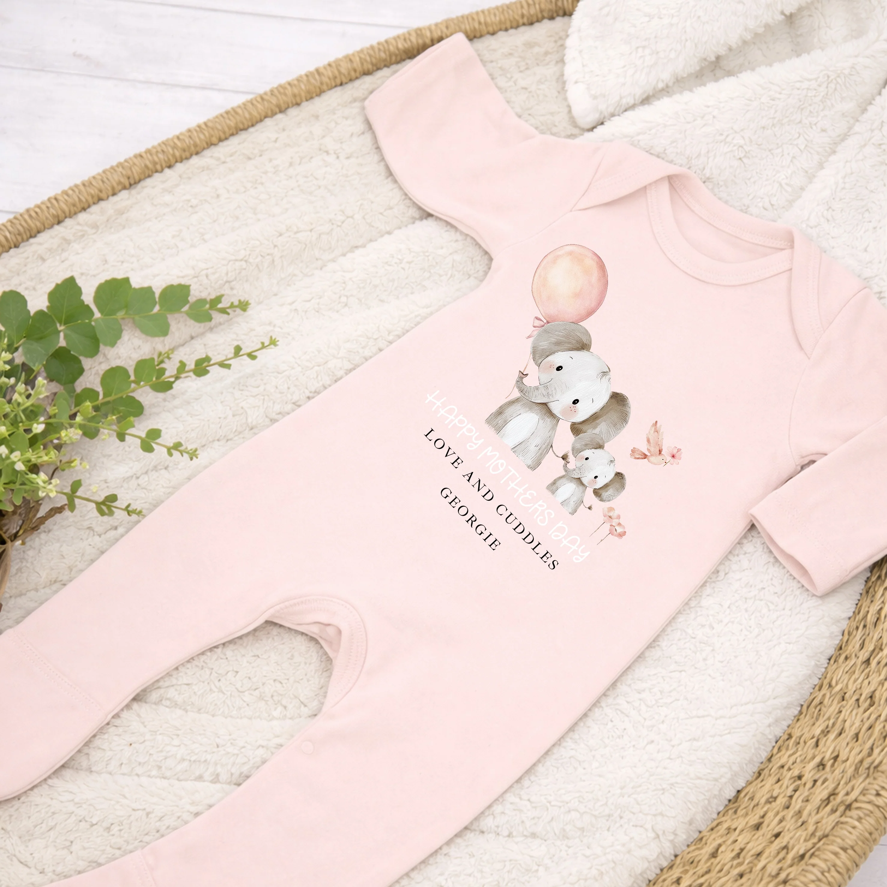 Personalised Elephant Balloon Happy Mother's Day Baby Grow, Vest or Bib - Image 2