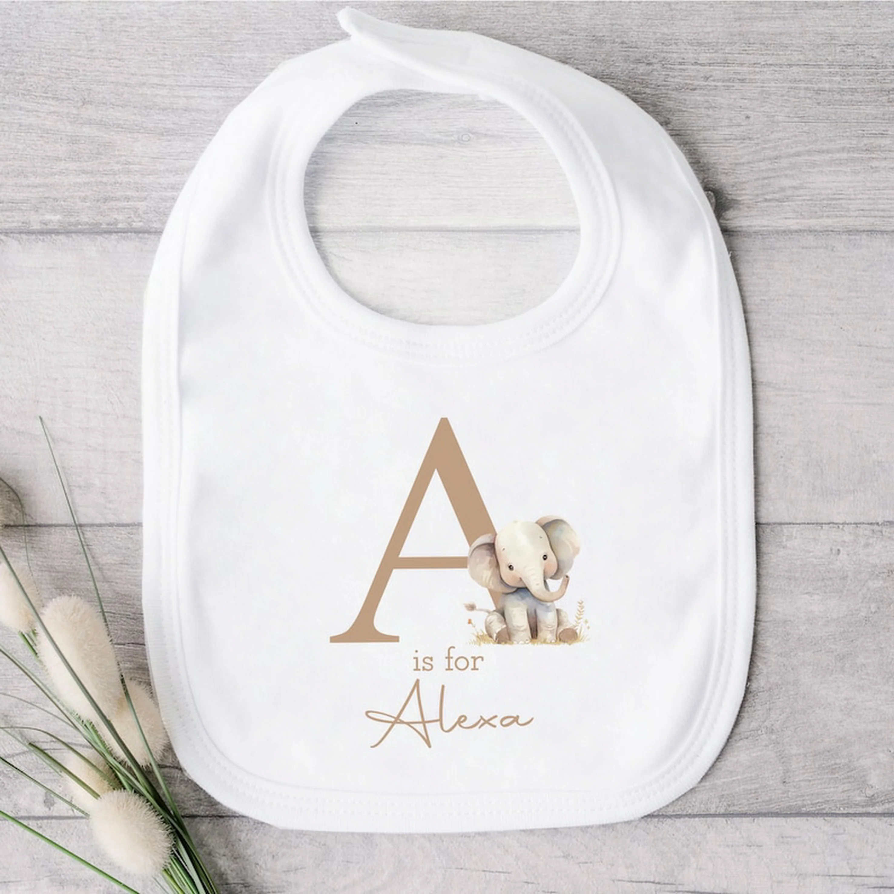 Personalised Beige Elephant Initial Babygrow/Vest/Bib - Image 3