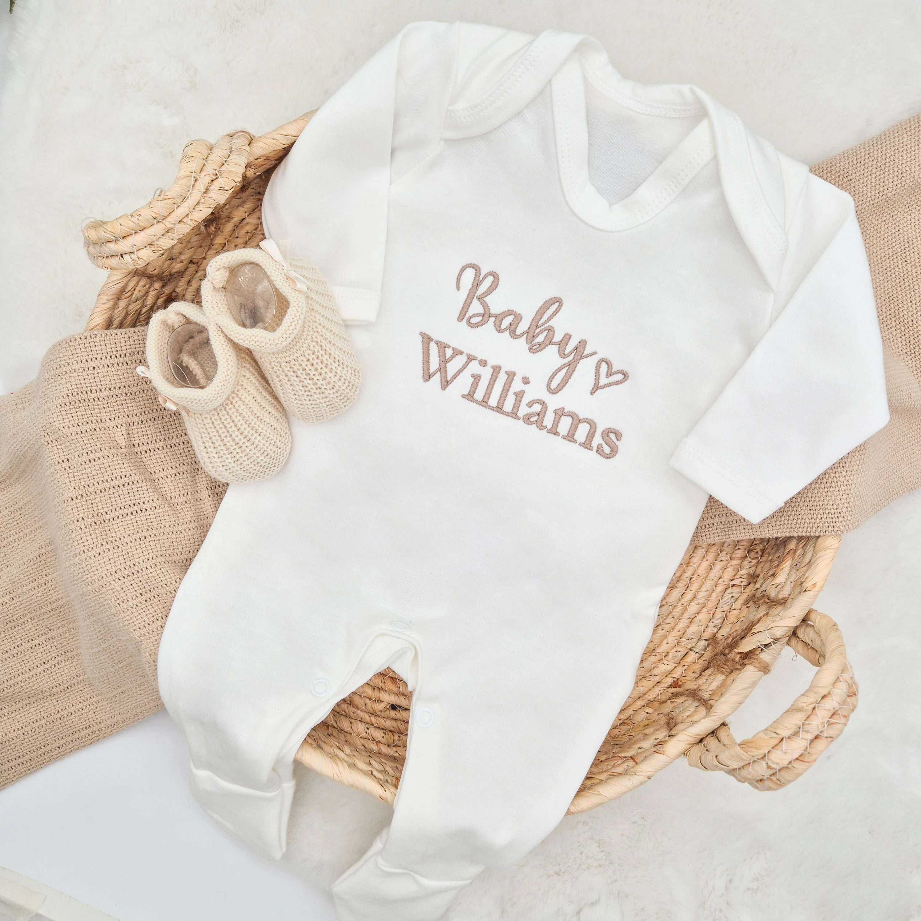 Personalised Embroidered Baby Heart Babygrow/Blanket