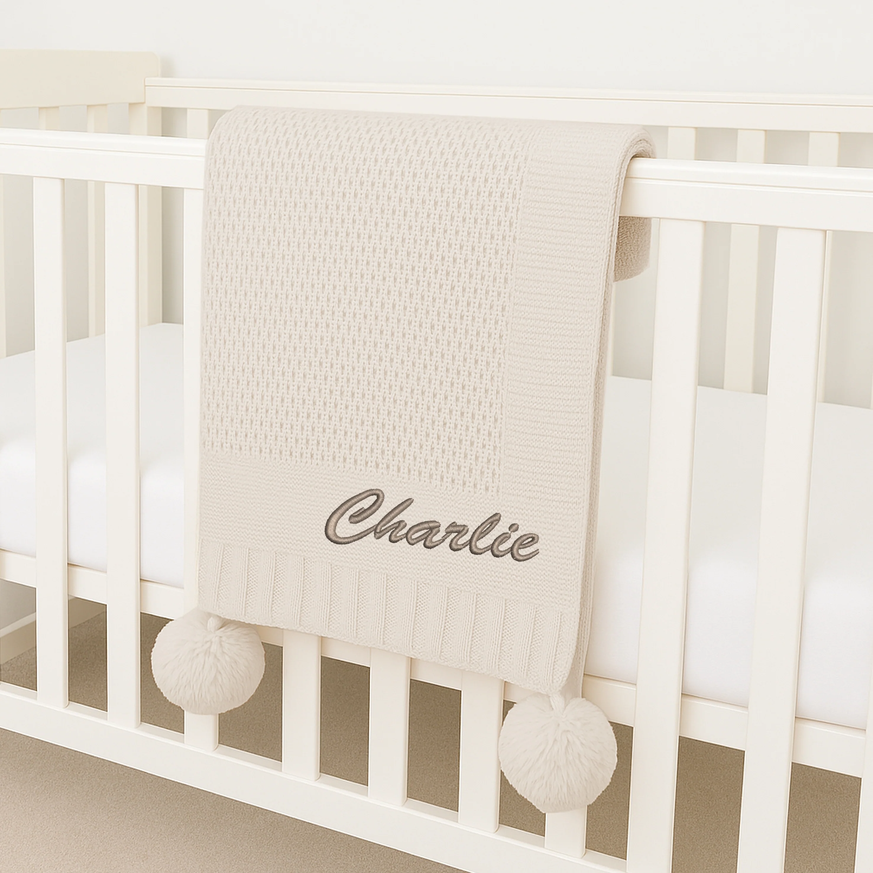 Embroidered Beige Blanket, Hat and Booties Gift Set - Image 4