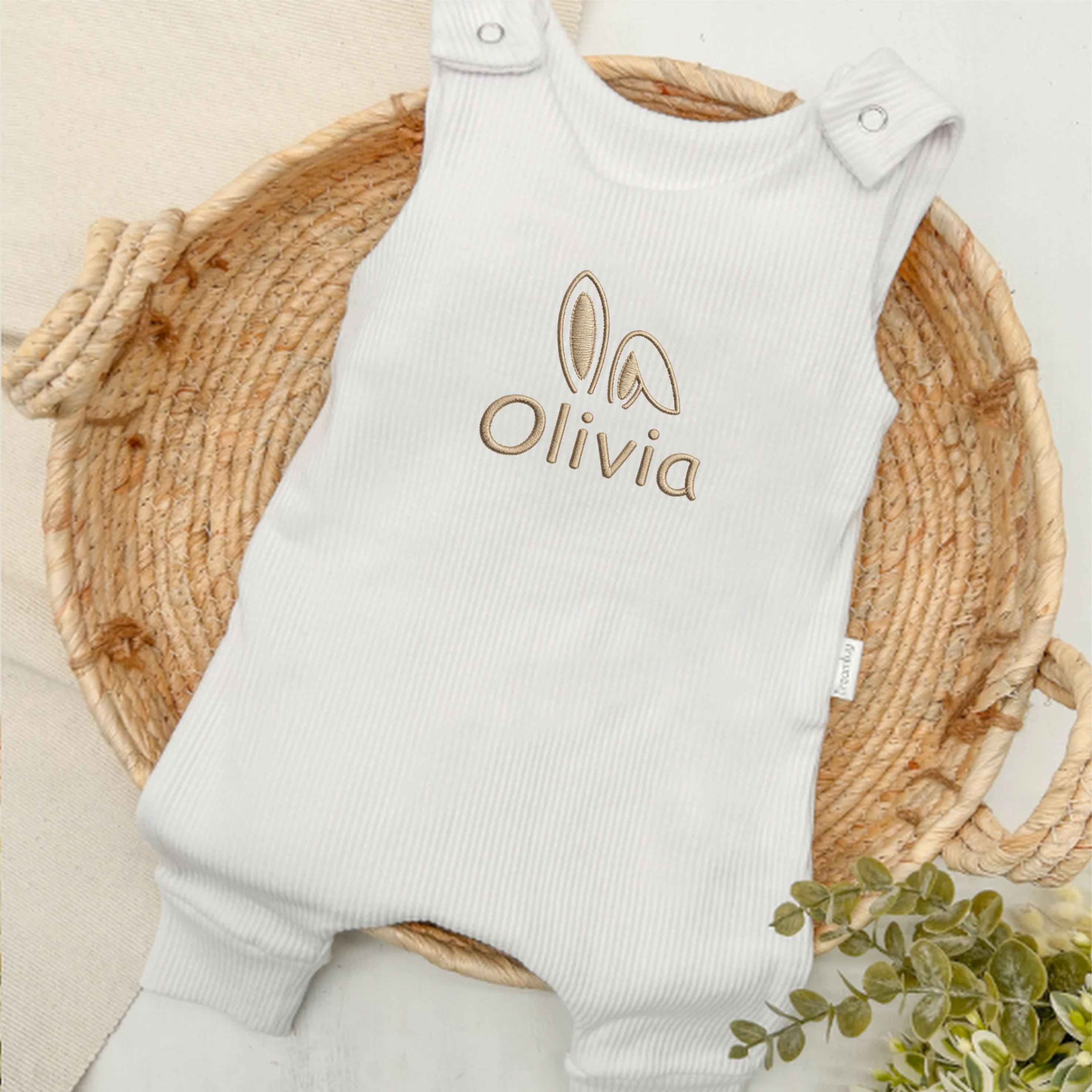 Personalised Embroidered Bunny Ears Easter Ribbed Dungarees - Image 8