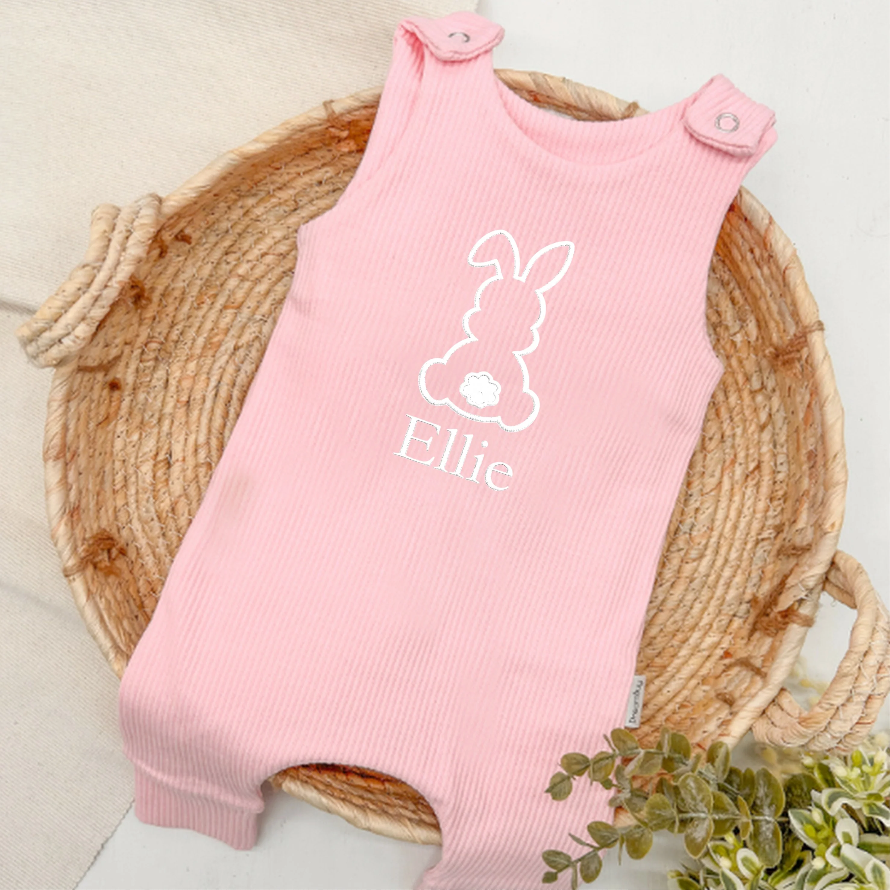 Personalised Embroidered Bunny Easter Ribbed Dungarees - Image 9