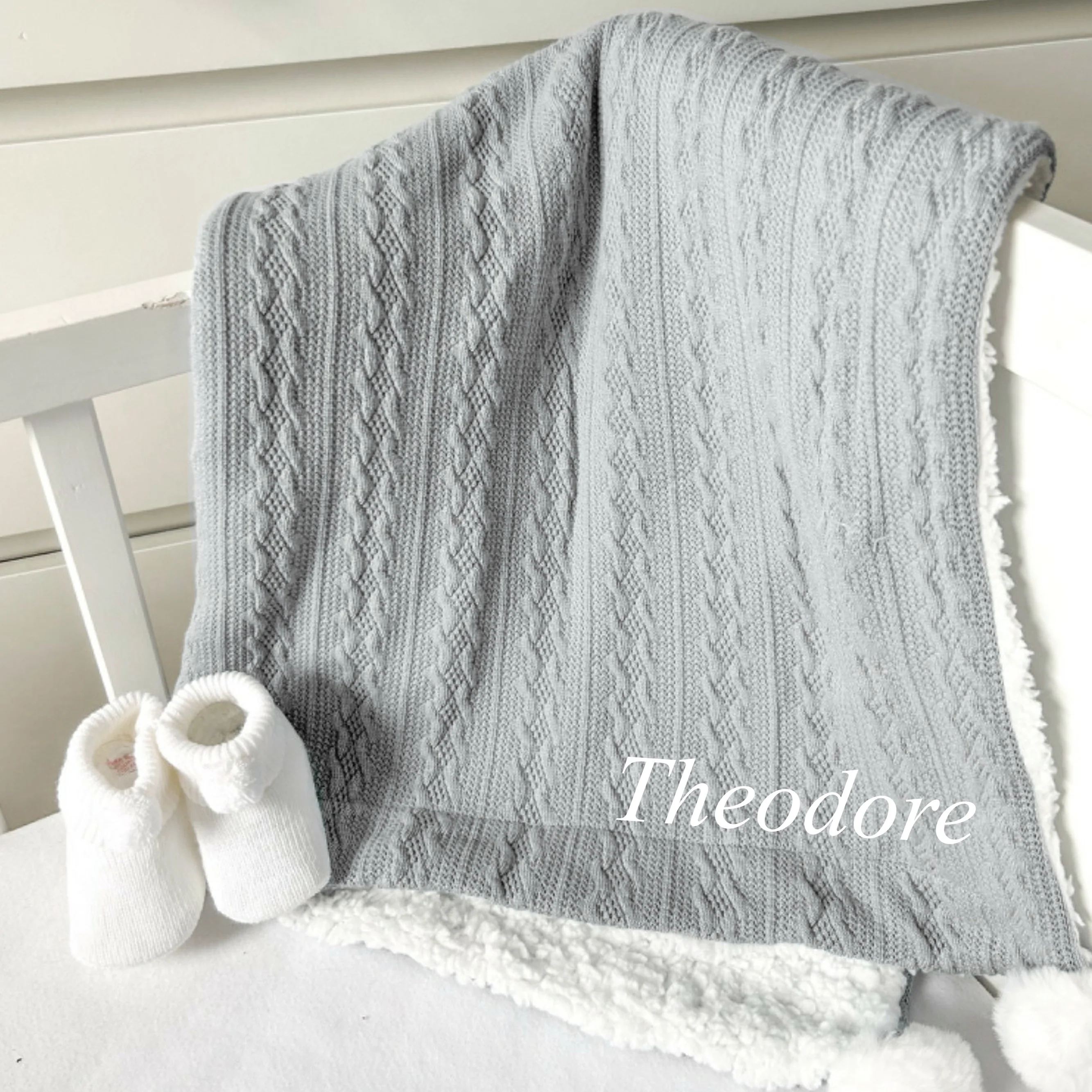 Personalised Embroidered Grey Knitted Pompom Blanket - Image 2