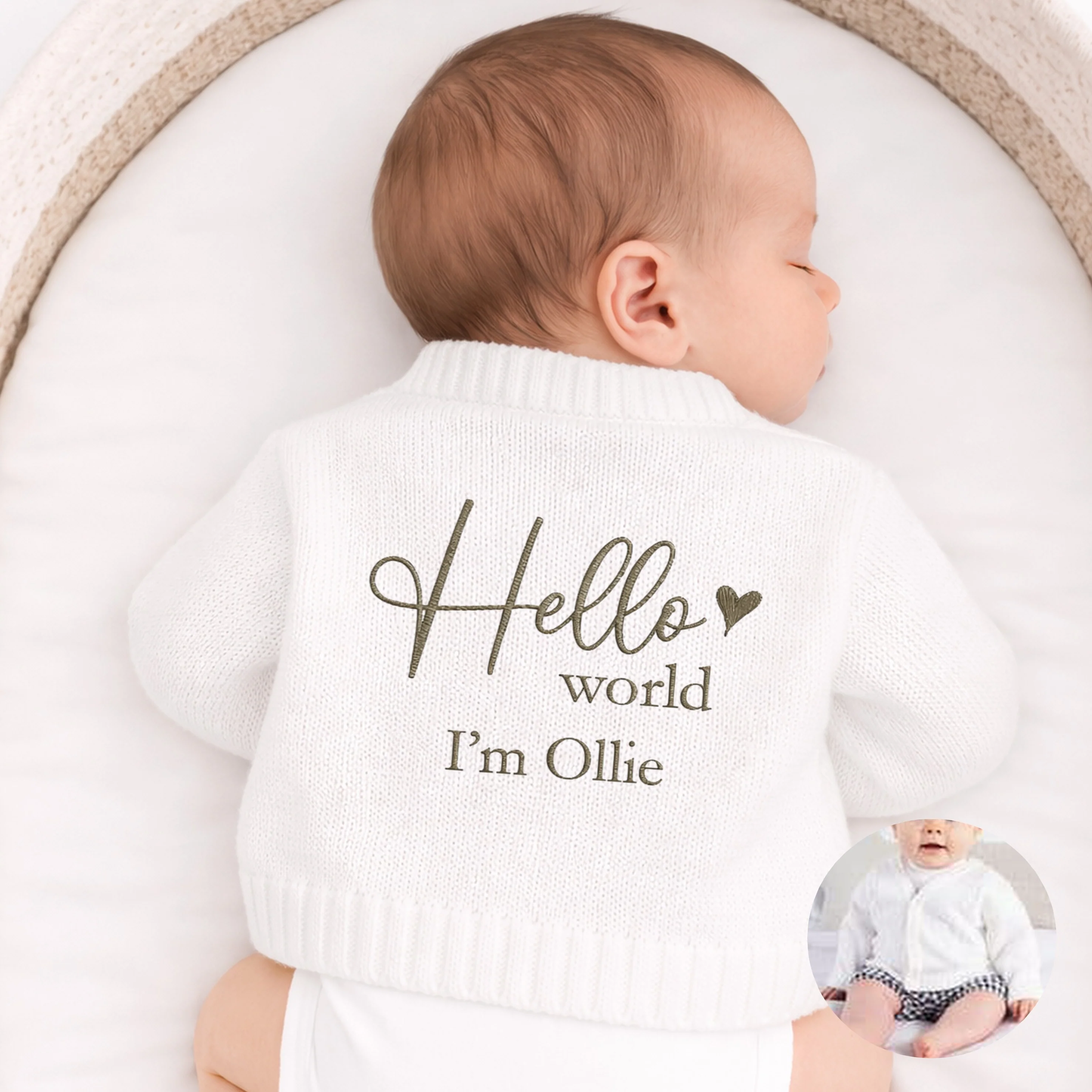 Personalised Embroidered Hello World Knitted Cardigan - Image 4