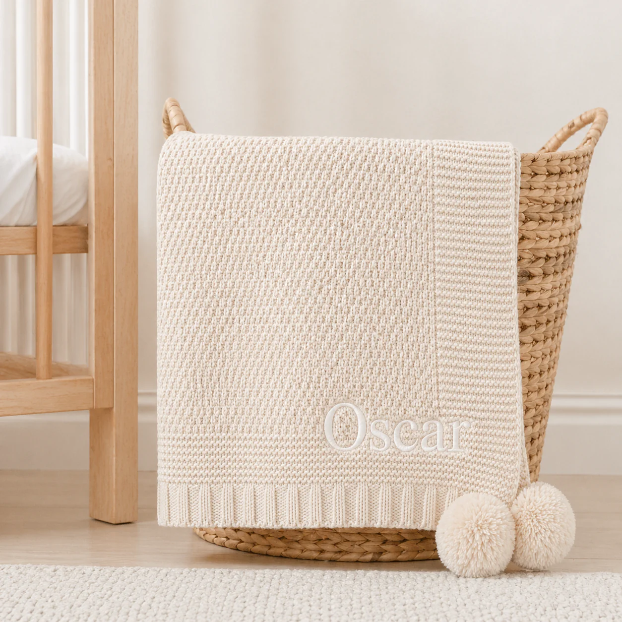 Personalised Beige Embroidered Knitted Baby Blanket