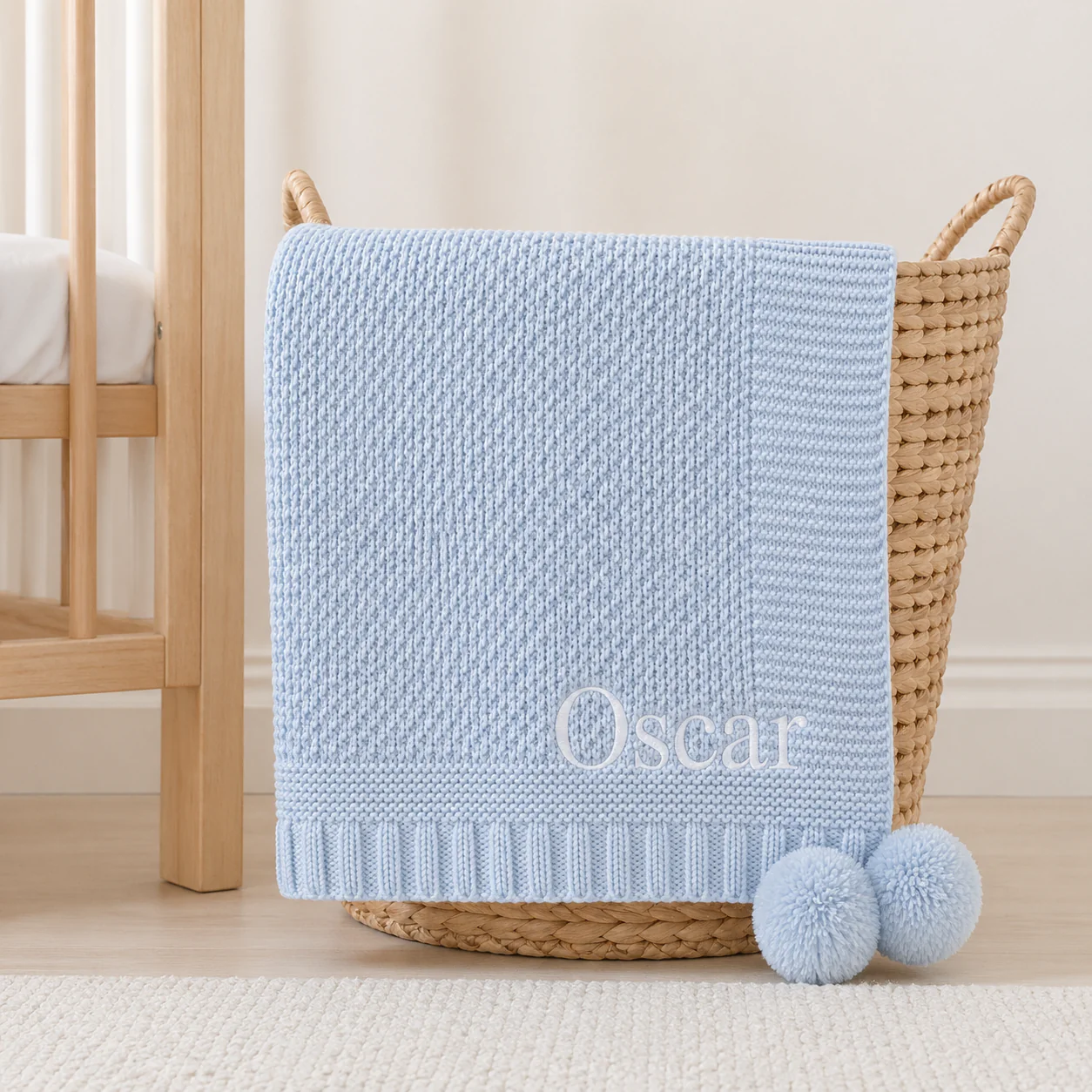 Personalised Blue Embroidered Knitted Baby Blanket