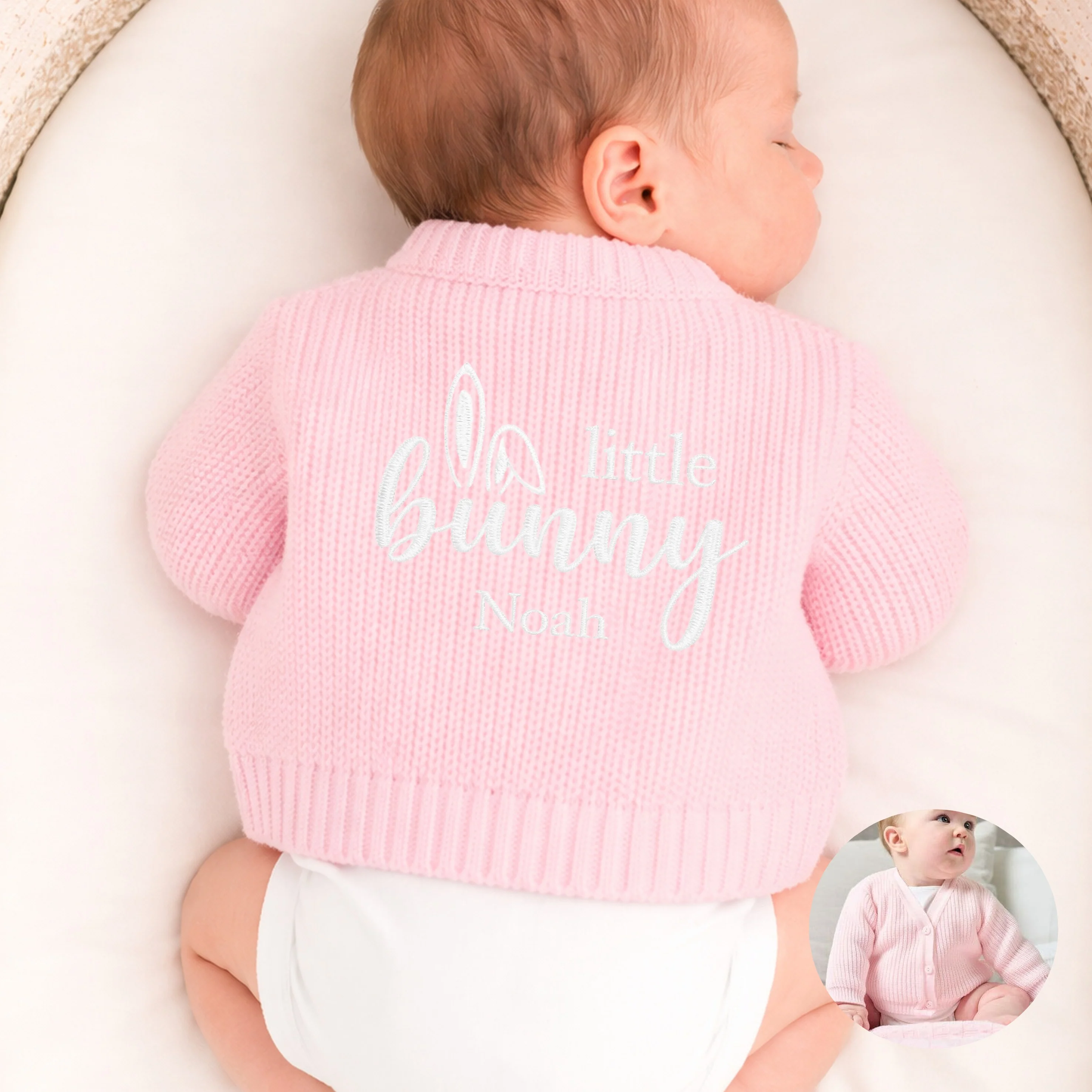 Personalised Embroidered Little Bunny Easter Knitted Cardigan - Image 4
