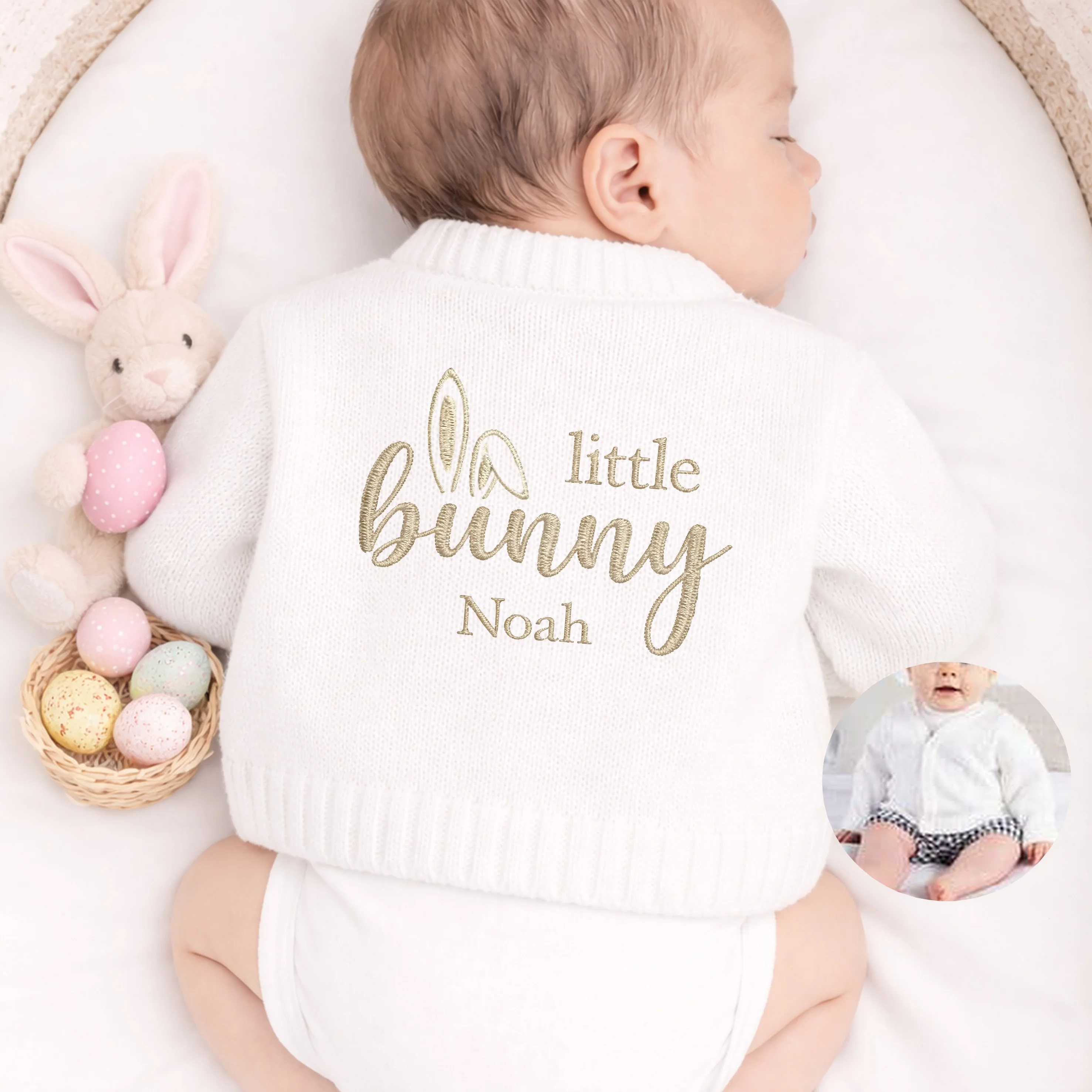 Personalised Embroidered Little Bunny Easter Knitted Cardigan - Image 5