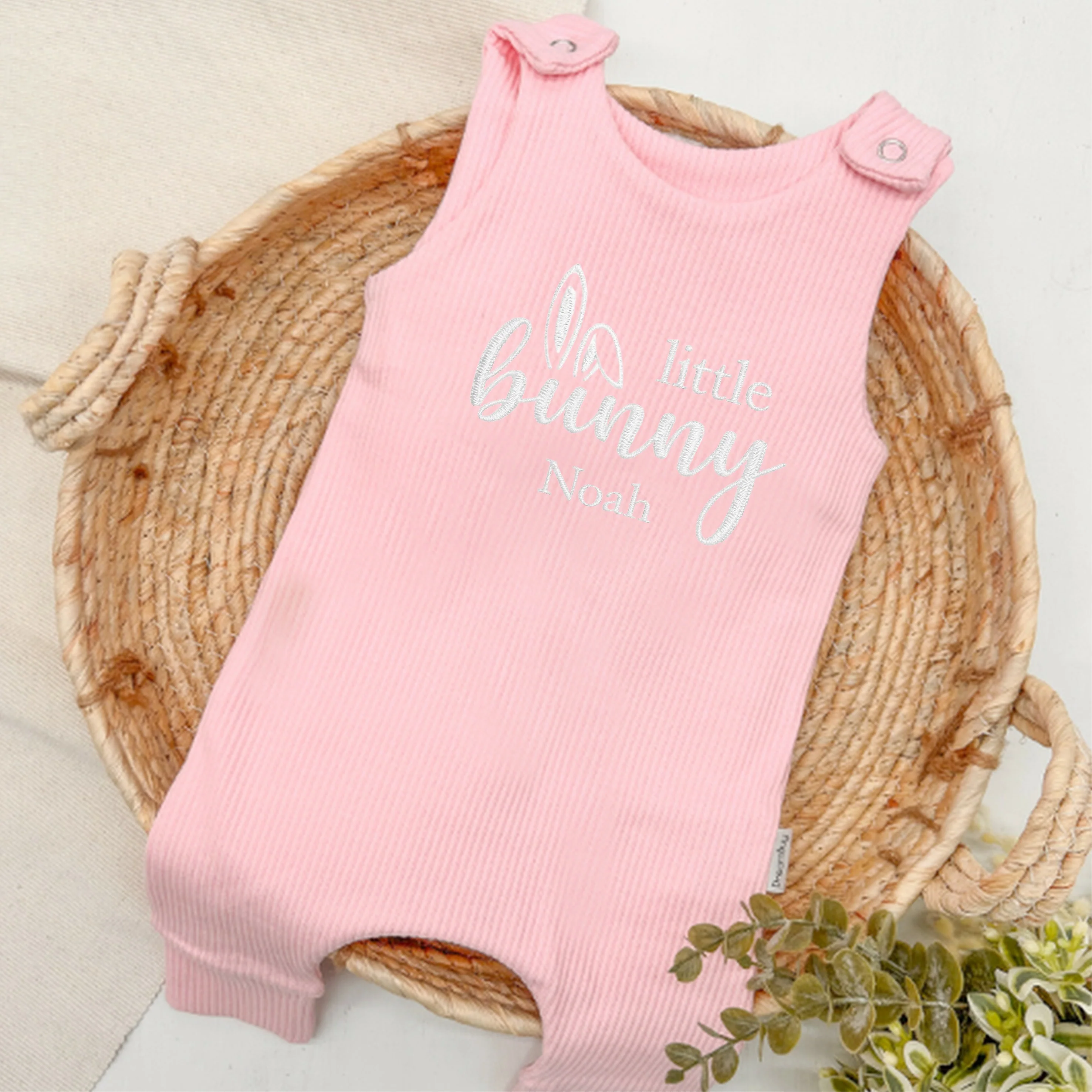 Personalised Embroidered Little Bunny Easter Ribbed Dungarees - Image 6