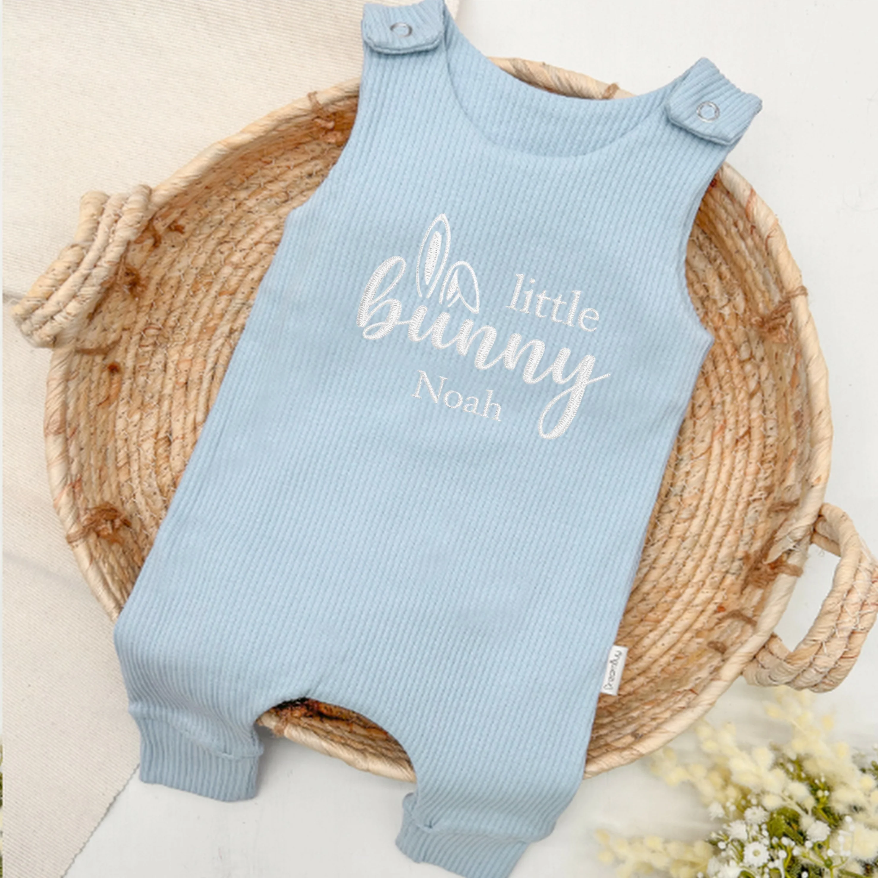 Personalised Embroidered Little Bunny Easter Ribbed Dungarees - Image 7