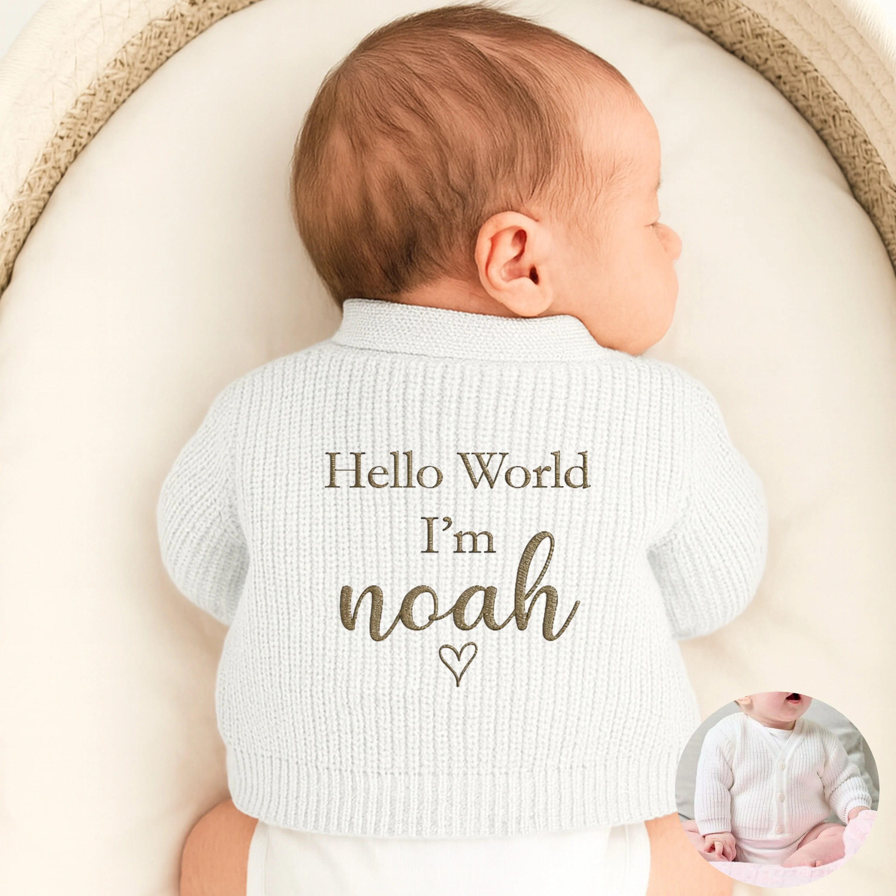 Personalised Embroidered Script Hello World Knitted Cardigan - Image 2