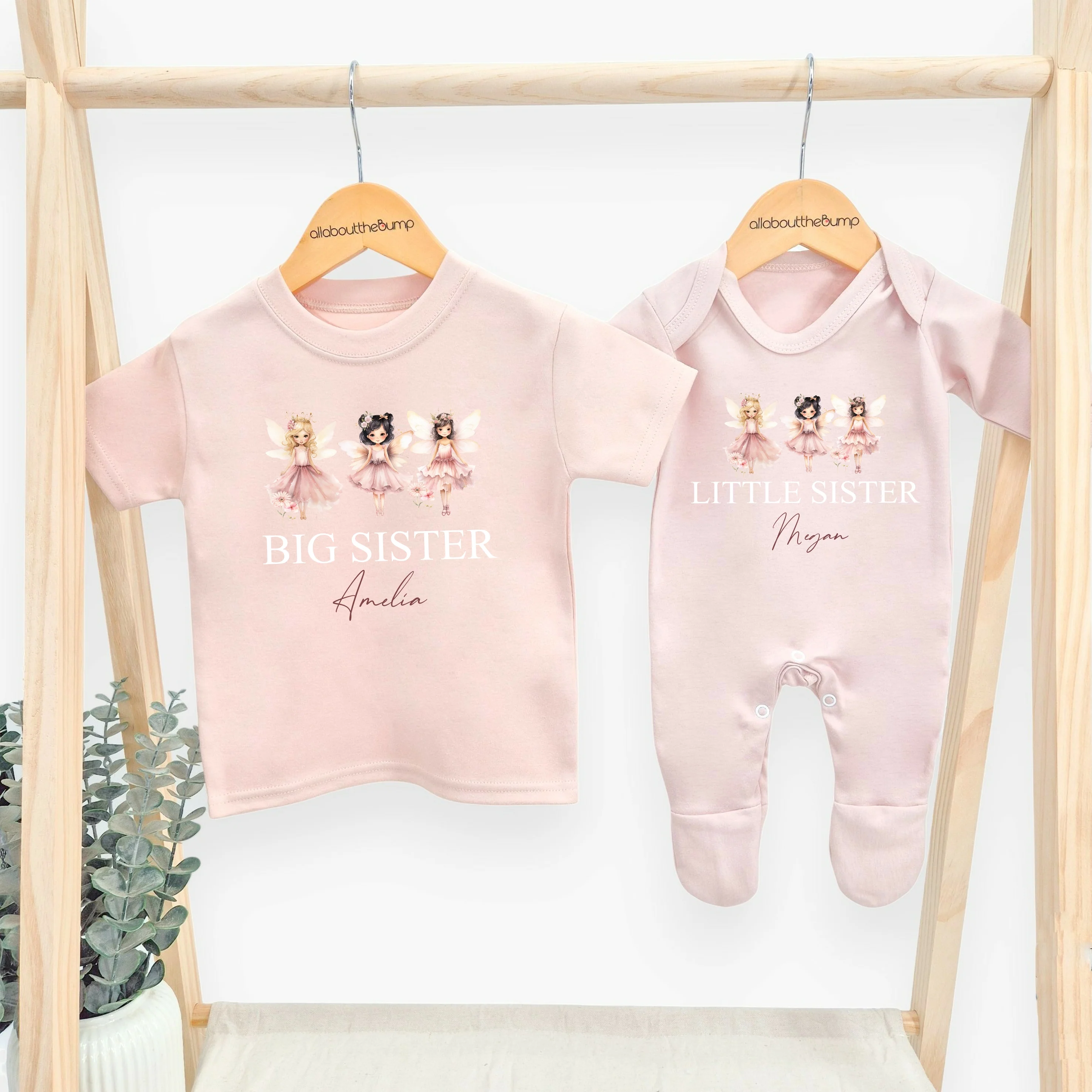 Personalised Fairies Sibling Matching Pink Babygrow/T-shirt - Image 2