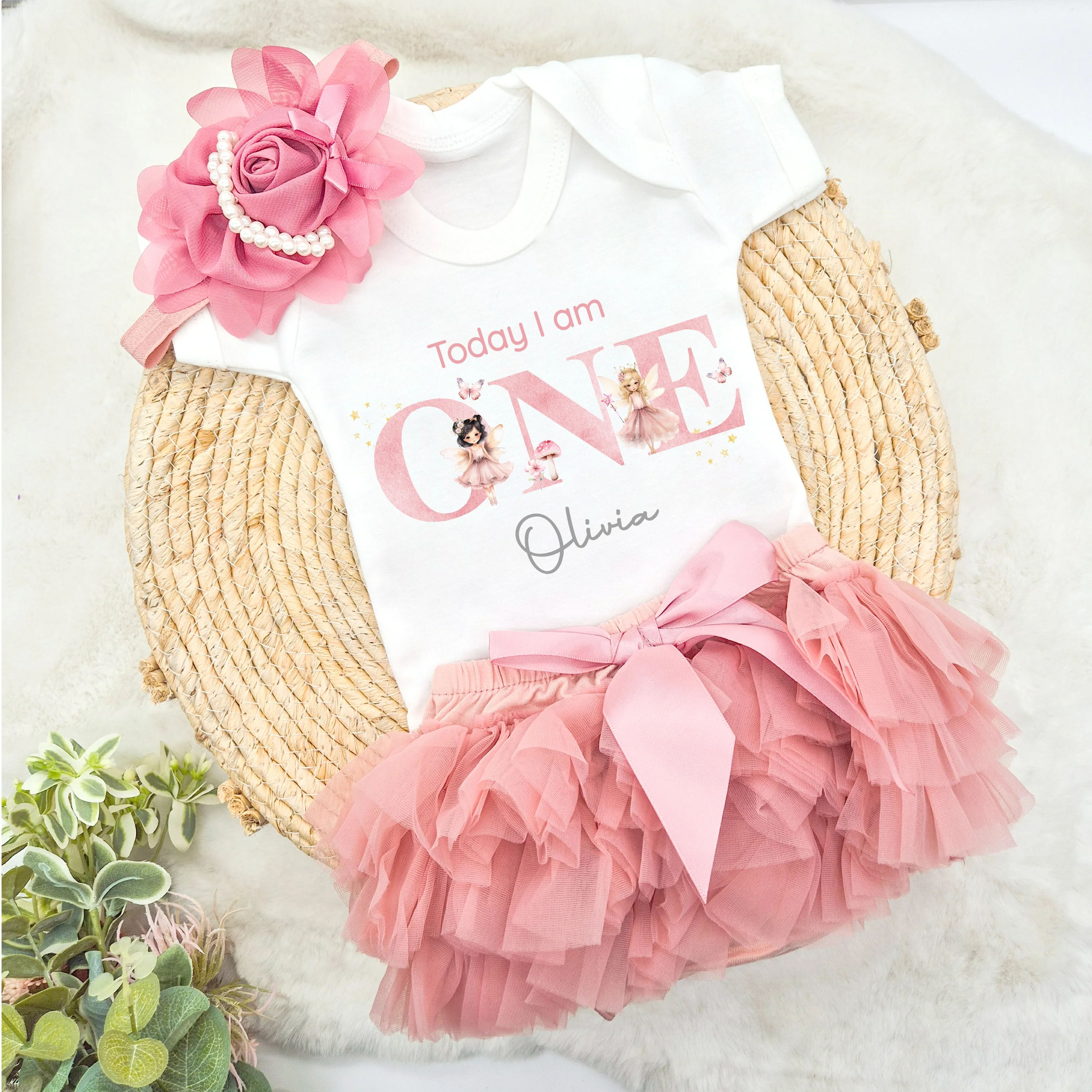 Personalised Fairies Today I Am One First Birthday Vest and Tutu Set - Image 2