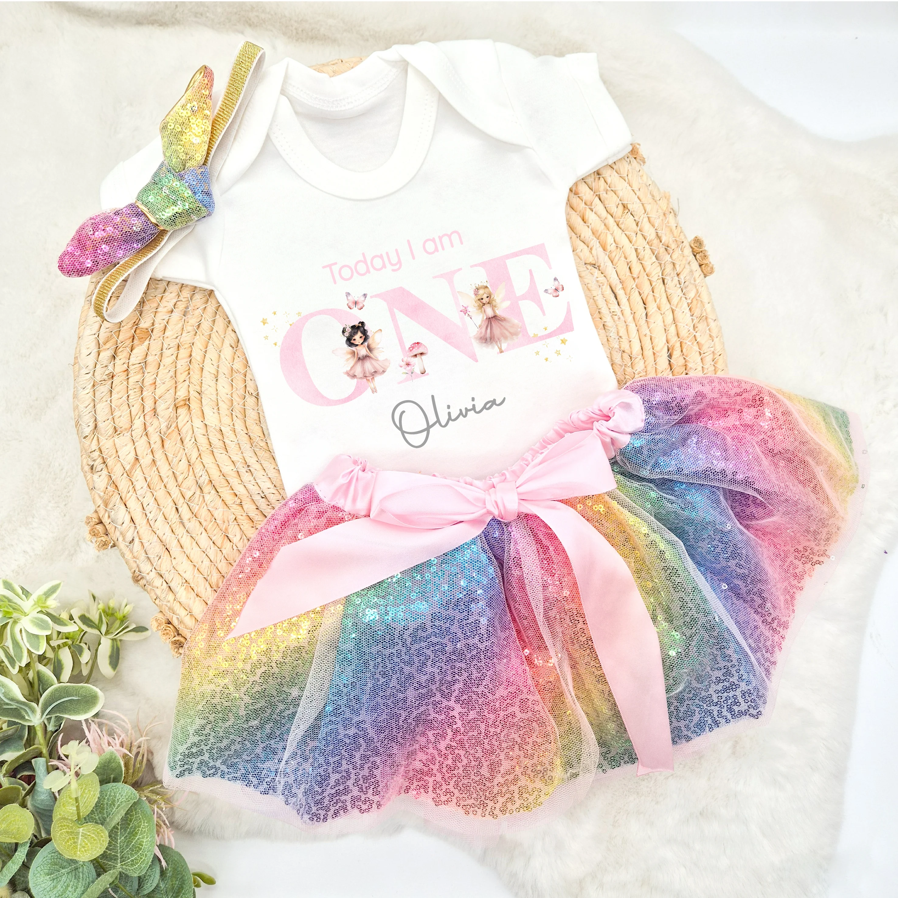 Personalised Fairies Today I Am One First Birthday Vest and Tutu Set - Image 3