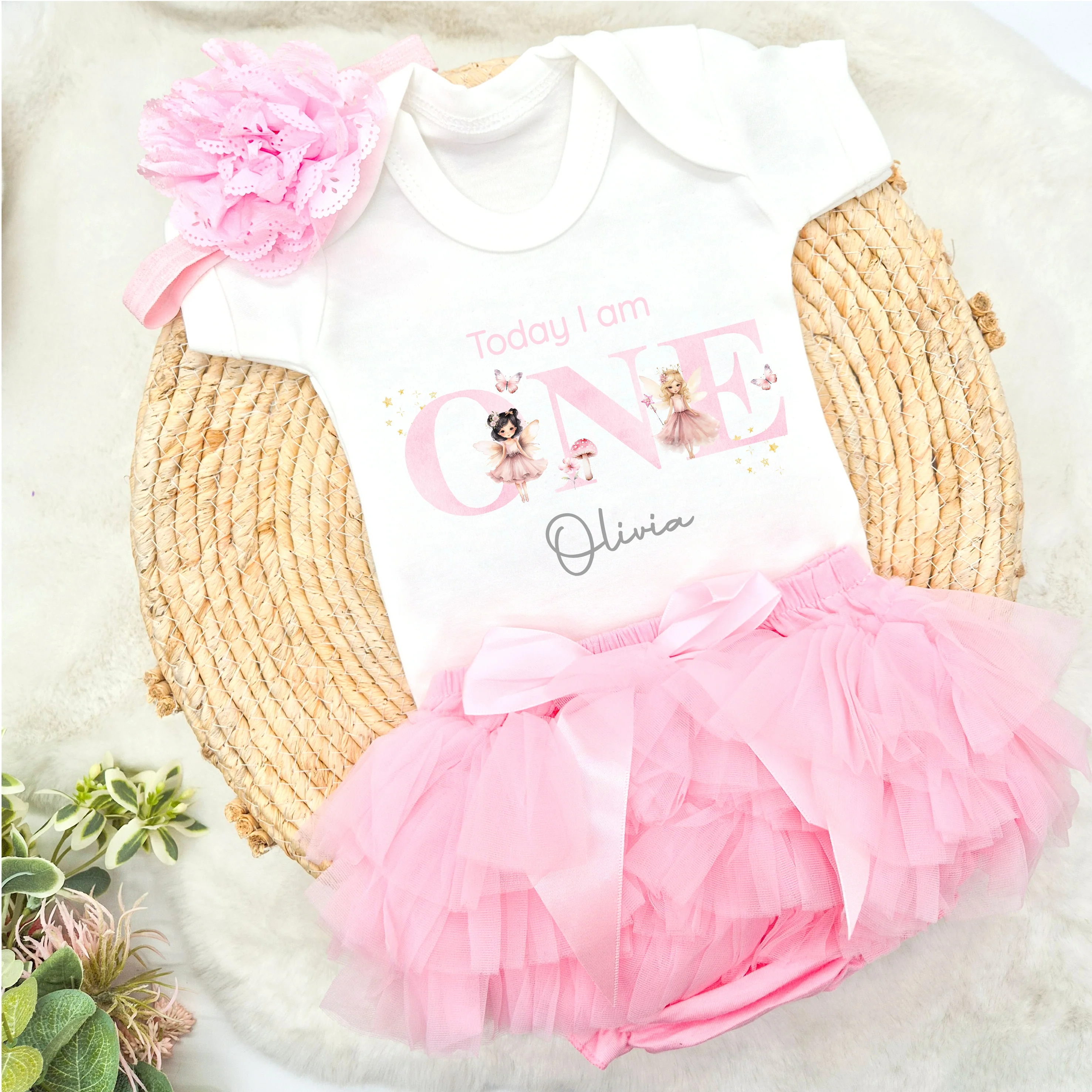 Personalised Fairies Today I Am One First Birthday Vest and Tutu Set - Image 4