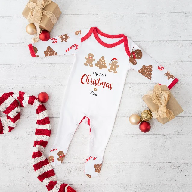 Personalised First Christmas as Sibling Matching Gingerbread Pyjamas/Babygrow - Image 4