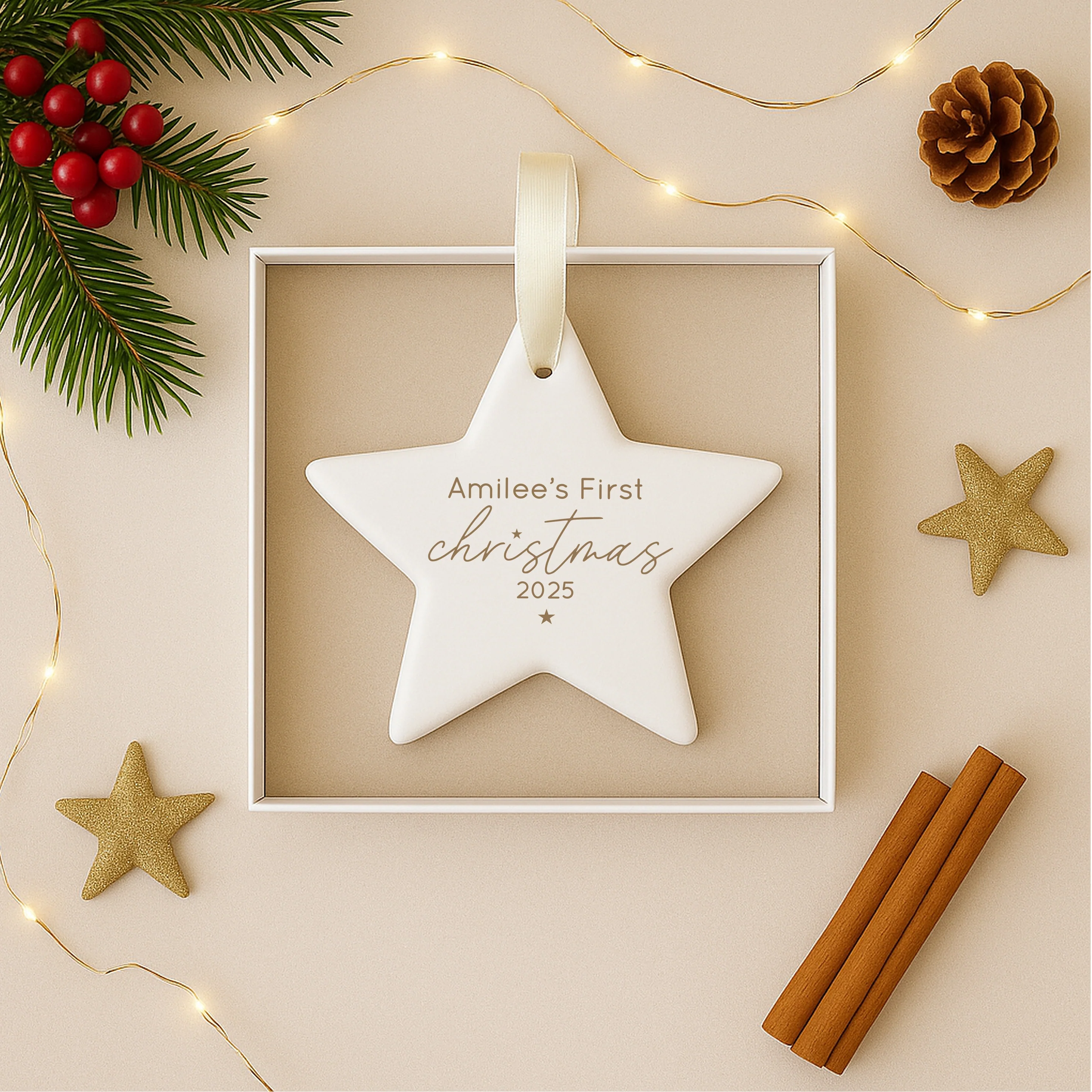Personalised First Christmas Gold Star Bauble - Image 3