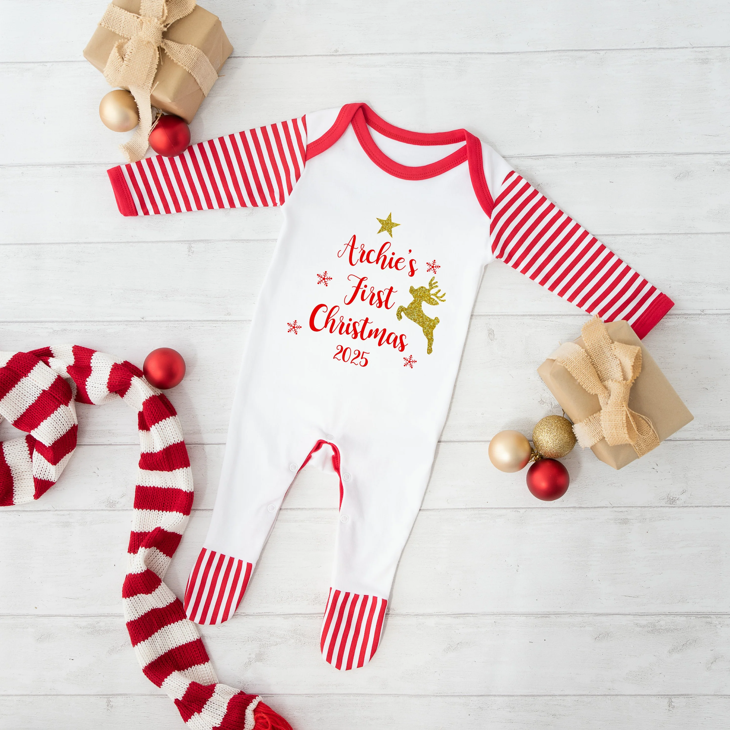 Personalised First Christmas Matching Sibling Babygrow/Pyjama Set - Image 2