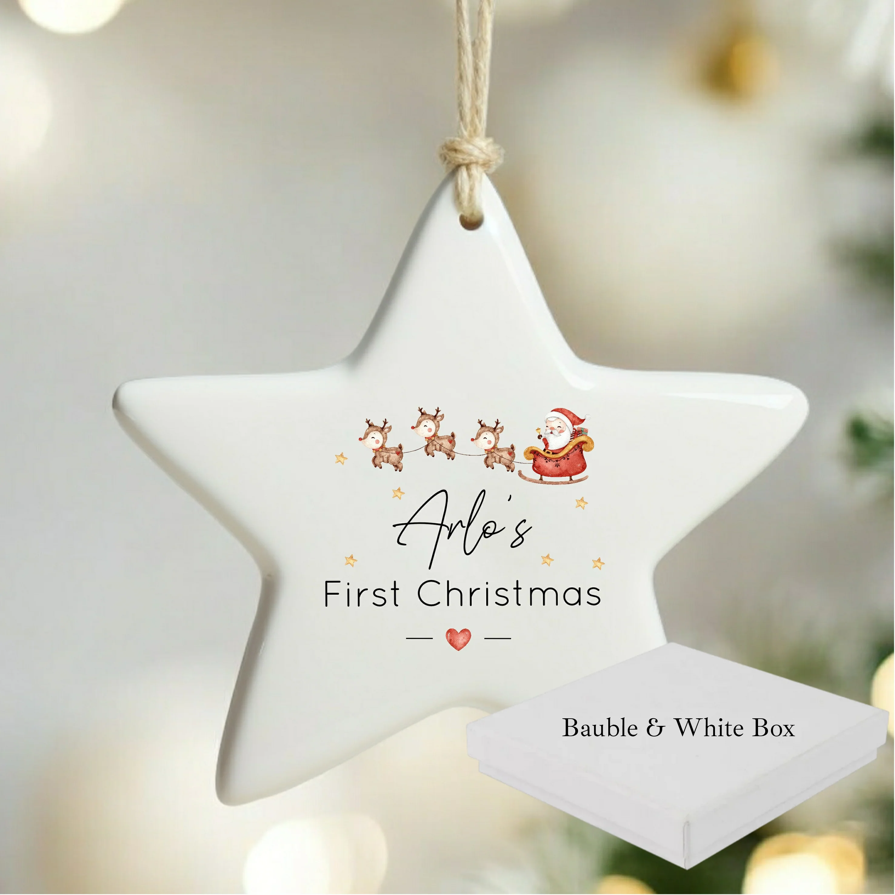 Personalised First Christmas Santa Sleigh Star Bauble - Image 4