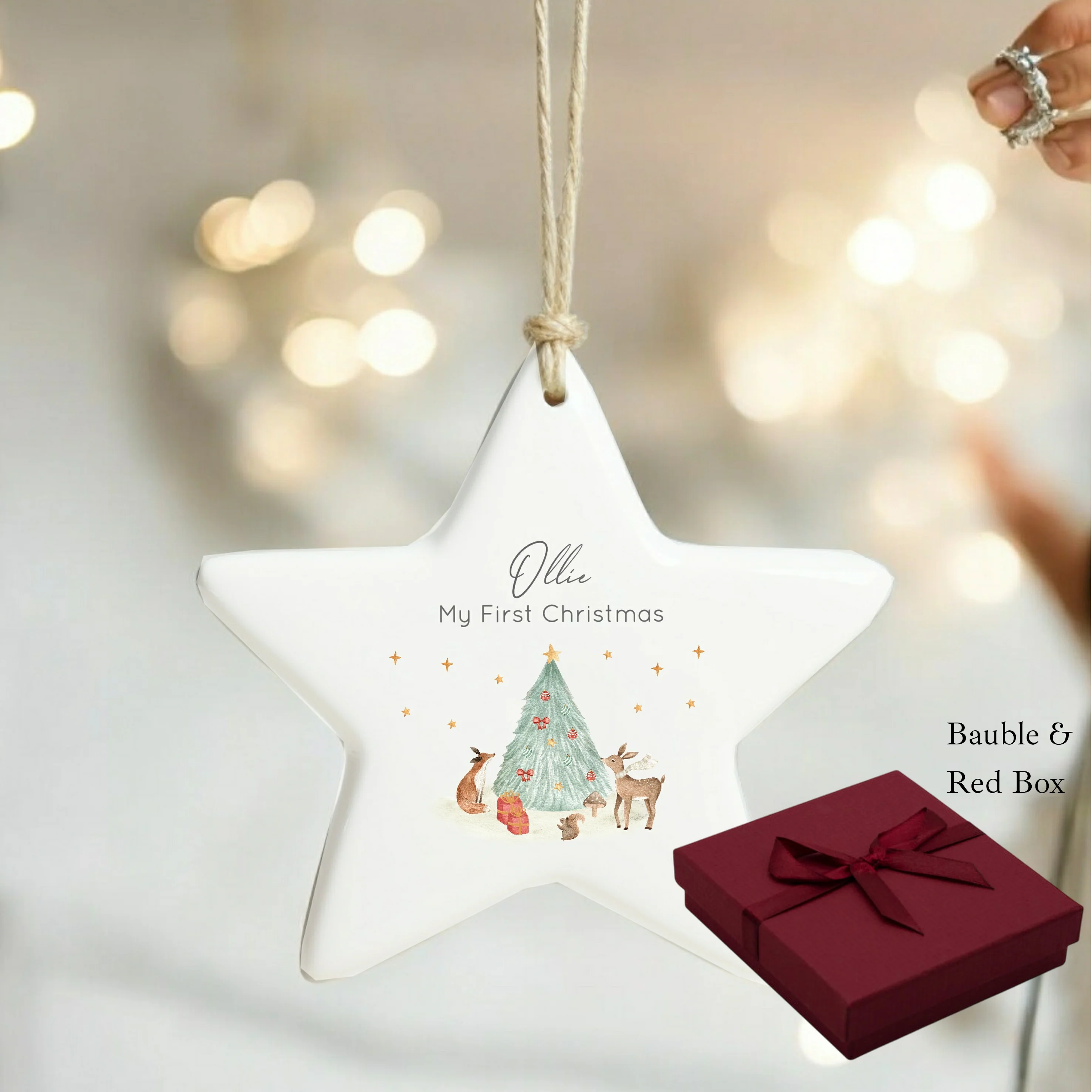 Personalised First Christmas Woodlands Scene Star Bauble - Image 4