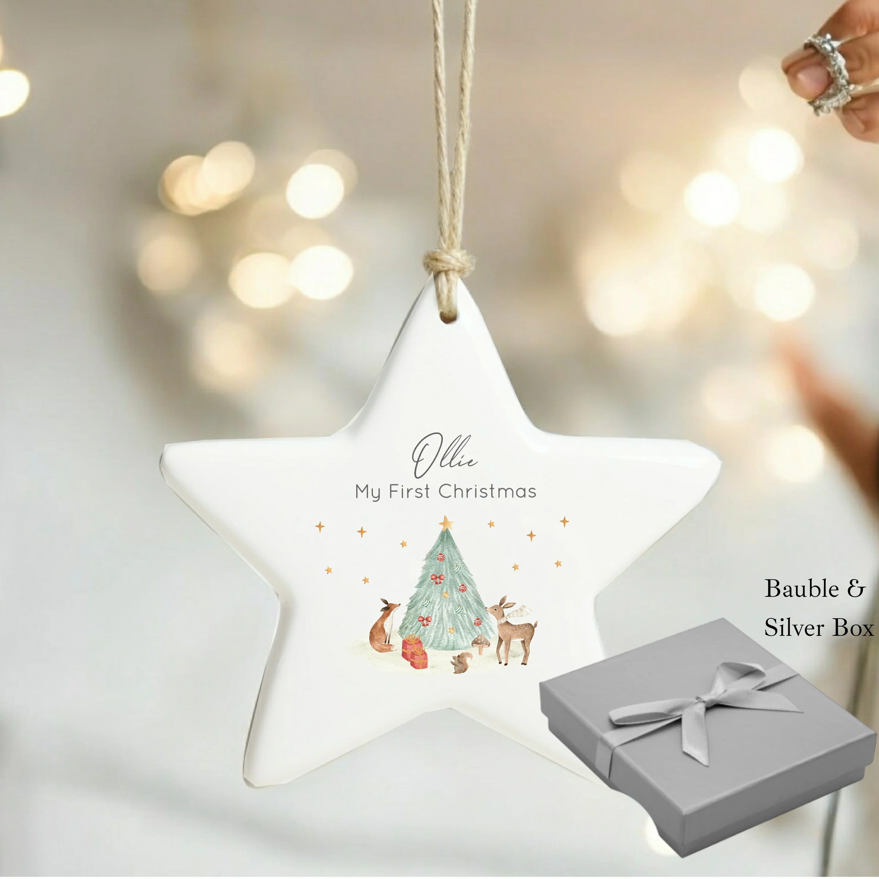 Personalised First Christmas Woodlands Scene Star Bauble - Image 5