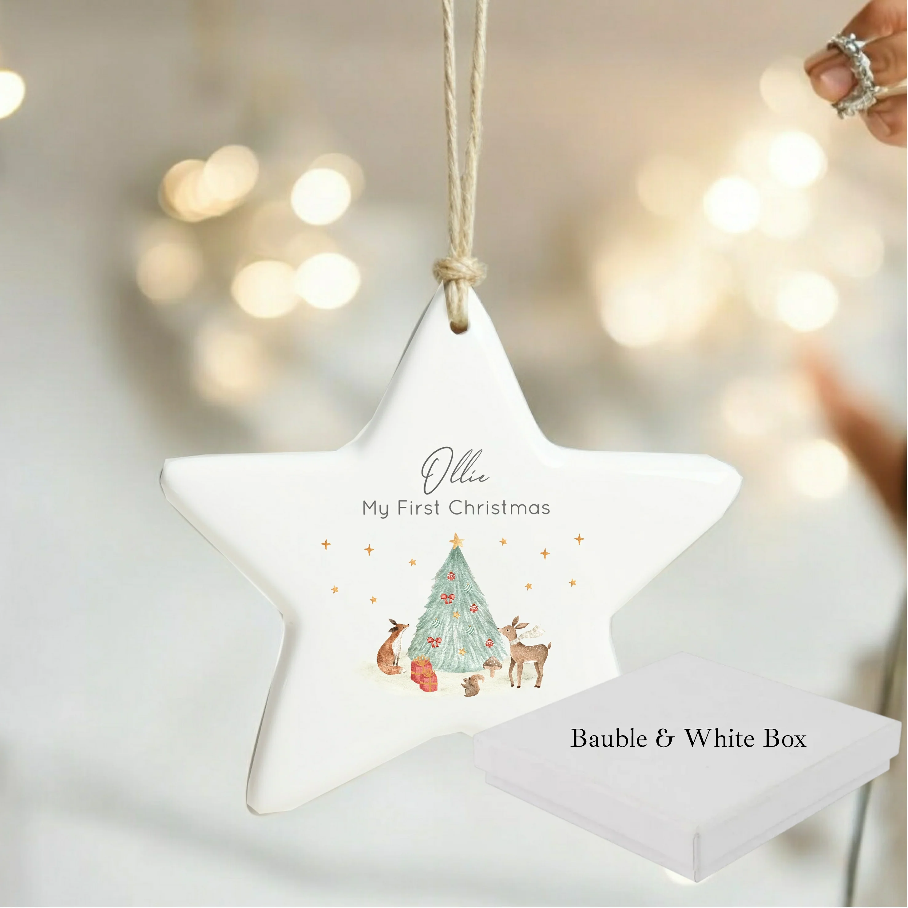 Personalised First Christmas Woodlands Scene Star Bauble - Image 6