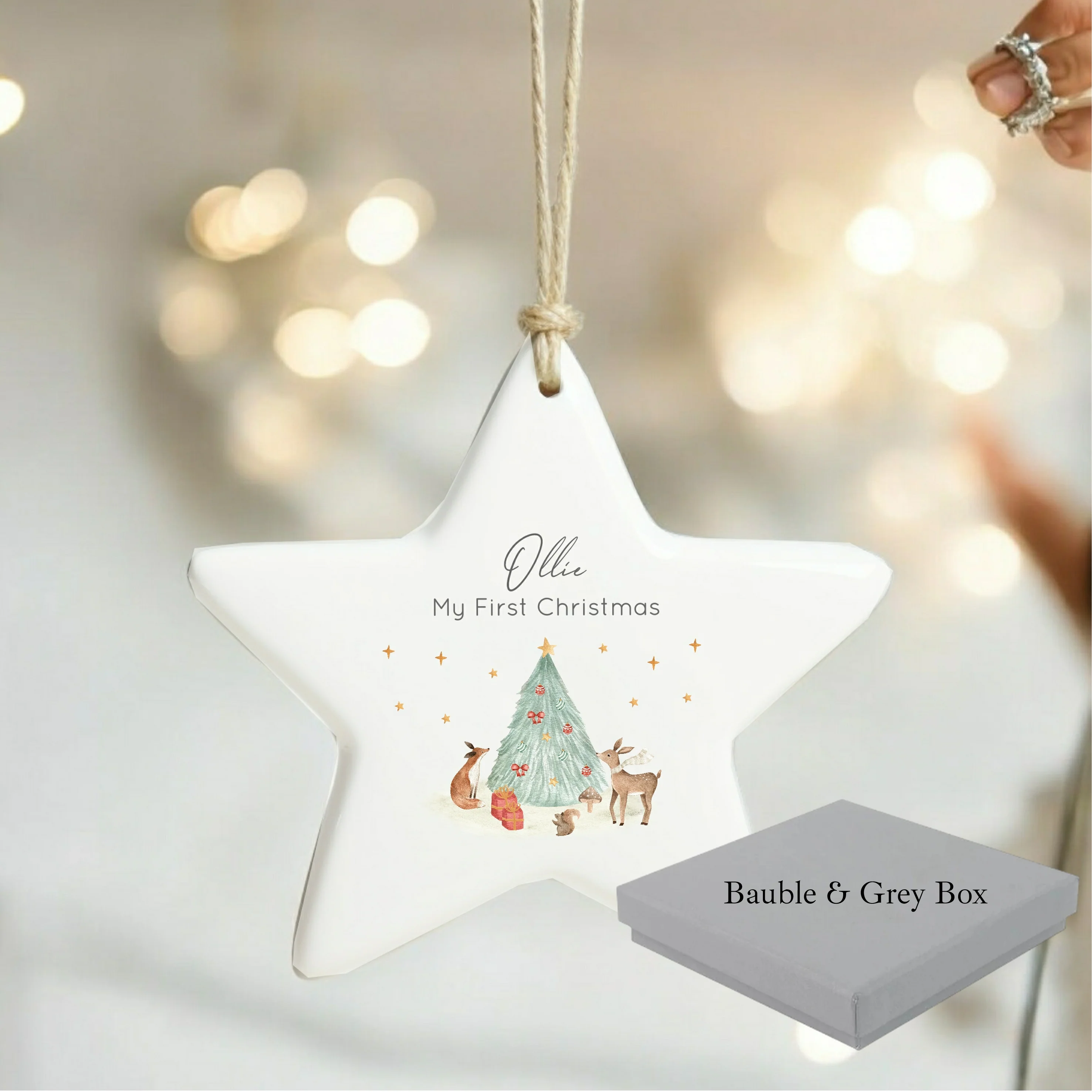 Personalised First Christmas Woodlands Scene Star Bauble - Image 7