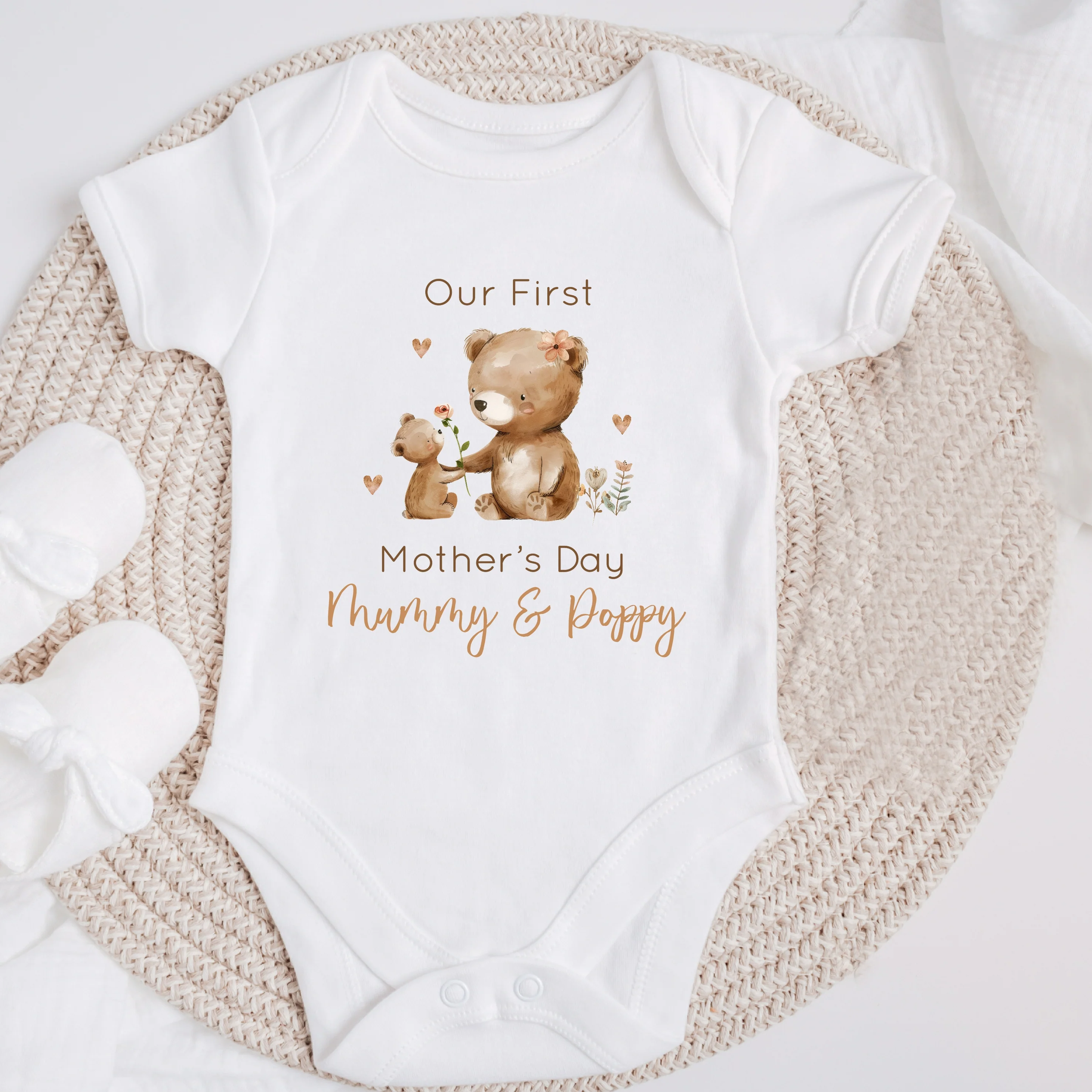 Personalised First Mother's Day Brown Bears Babygrow/Vest - Image 2