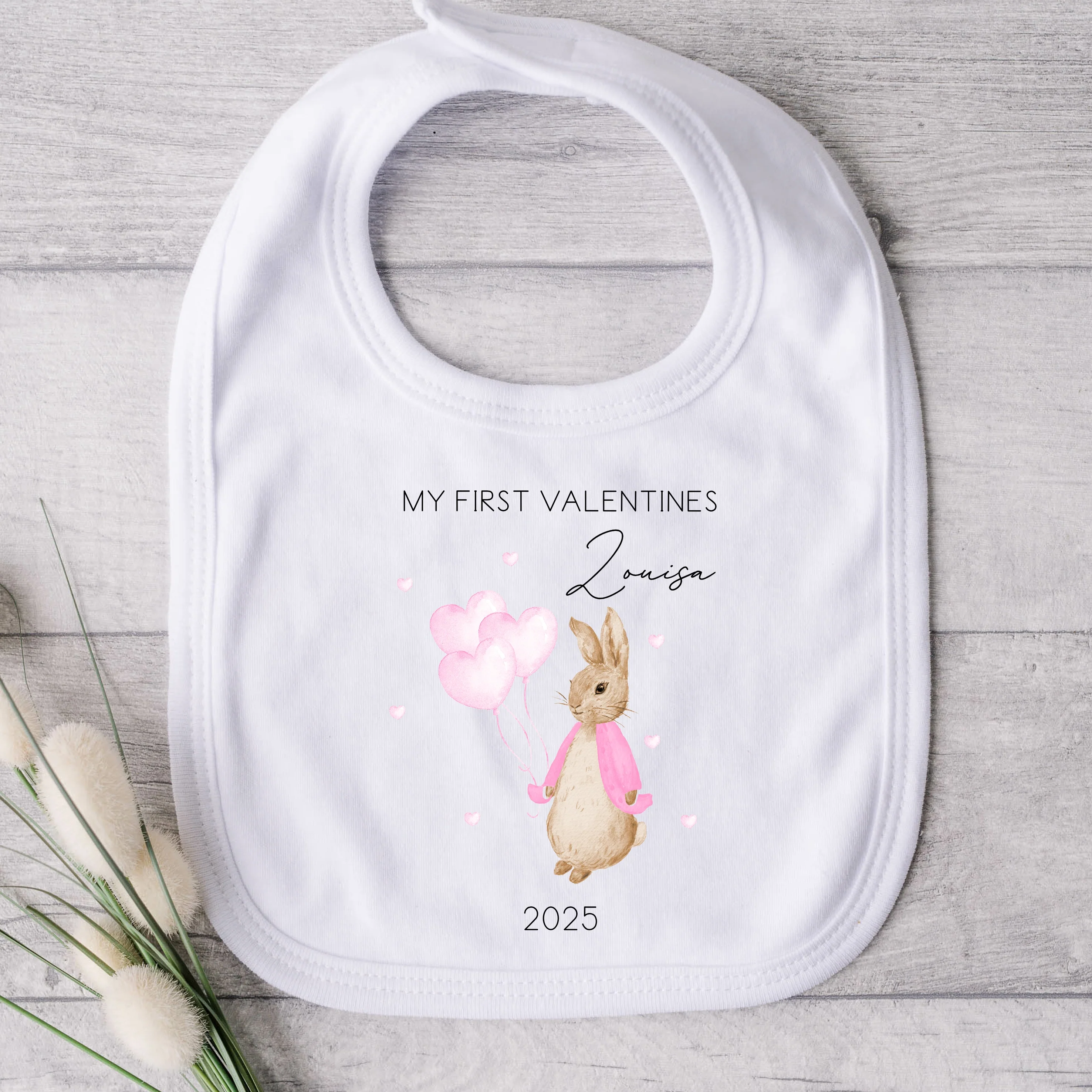 Personalised First Valentines Pink Rabbit Baby Grow or Vest - Image 3