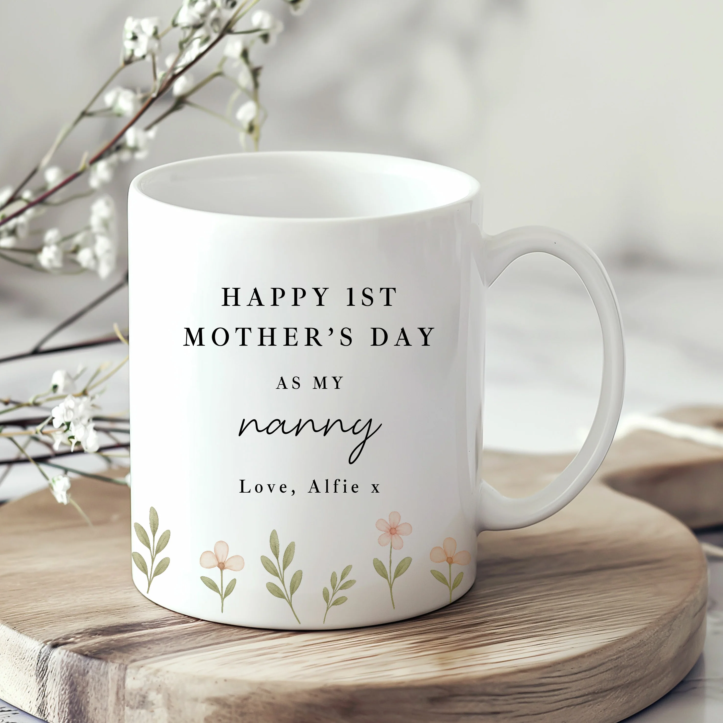 Personalised Floral Happy 1st Mother's Day As My Nanny Mug - Image 2