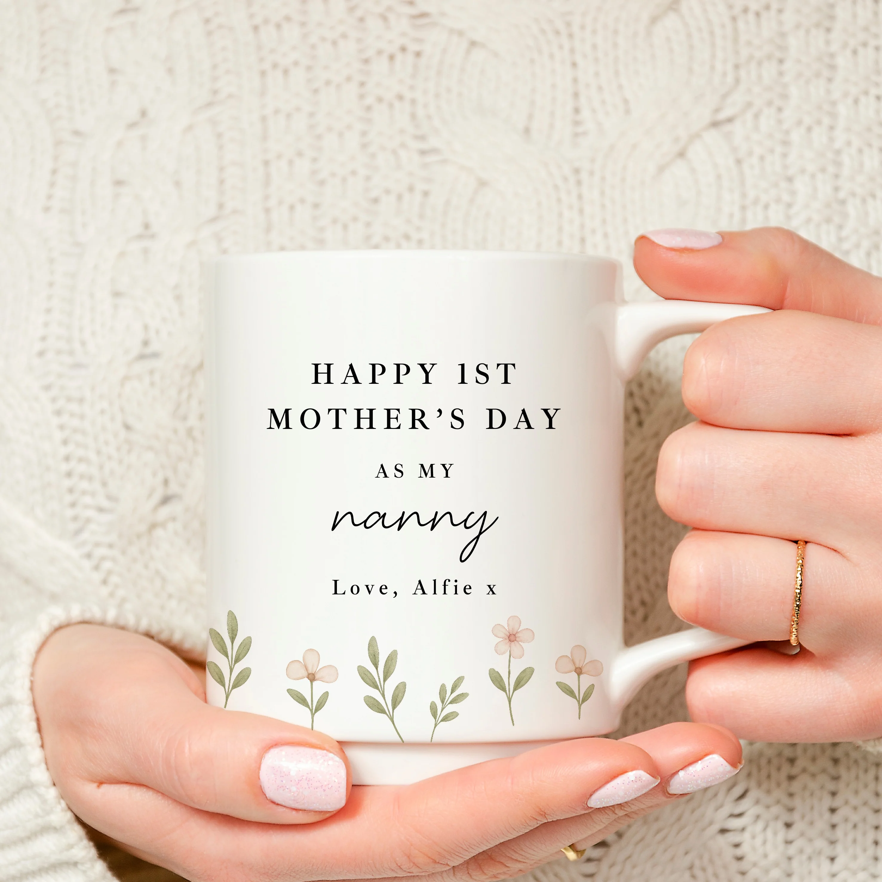 Personalised Floral Happy 1st Mother's Day As My Nanny Mug - Image 4